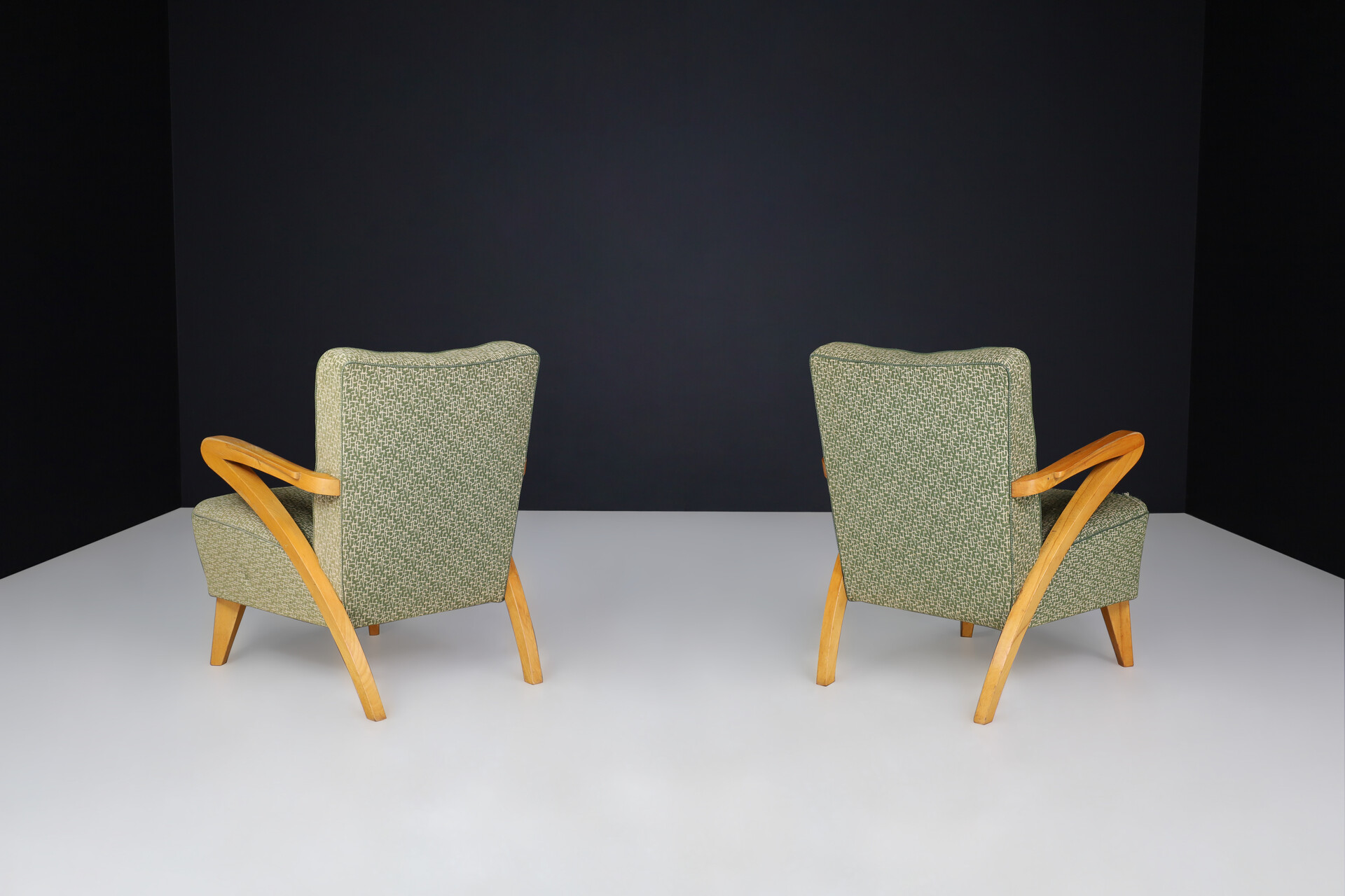 Art deco arm chairs with original upholstery By j Halabala Praque 1930s Mid-20th century