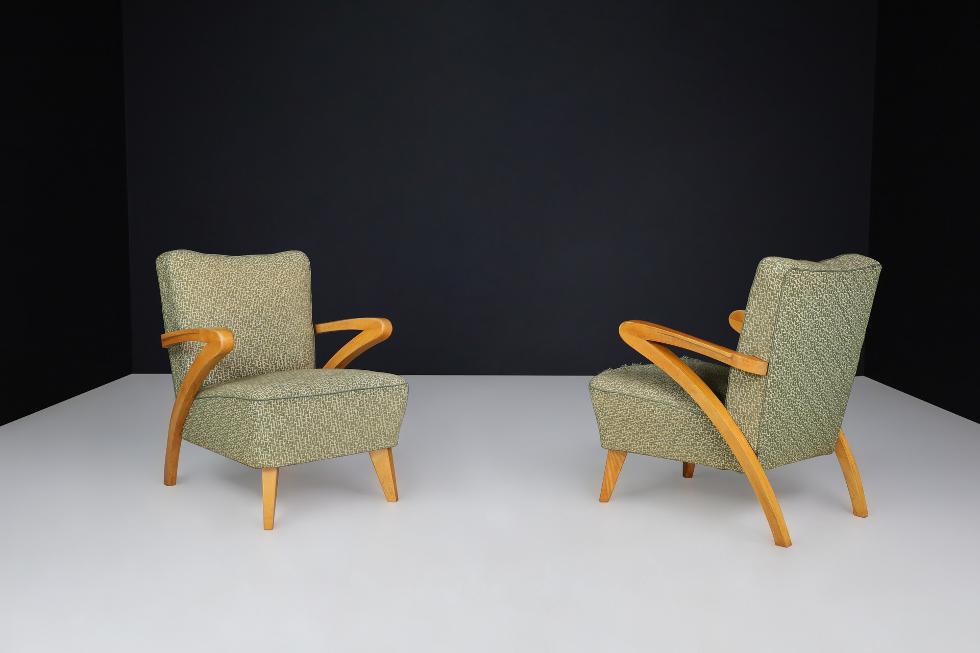 Art deco arm chairs with original upholstery By j Halabala Praque 1930s Mid-20th century