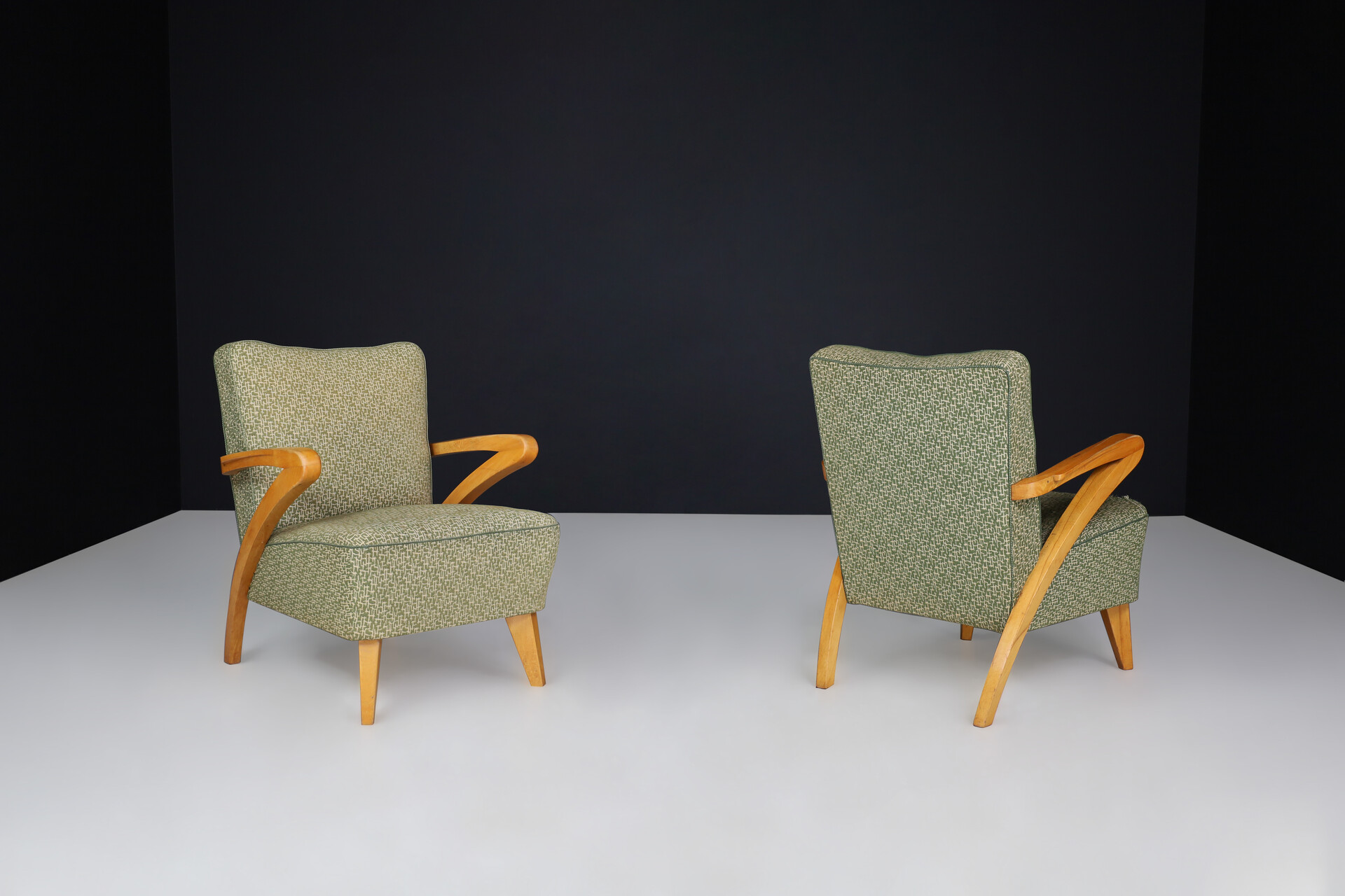 Art deco arm chairs with original upholstery By j Halabala Praque 1930s Mid-20th century
