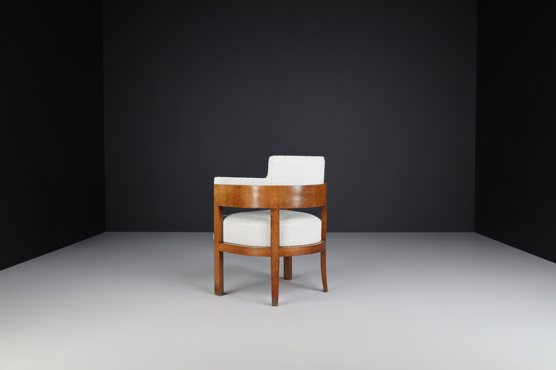 Art Deco Armchair in Bouclé Upholstery, Walnut, Prague, 1930s Mid-20th century