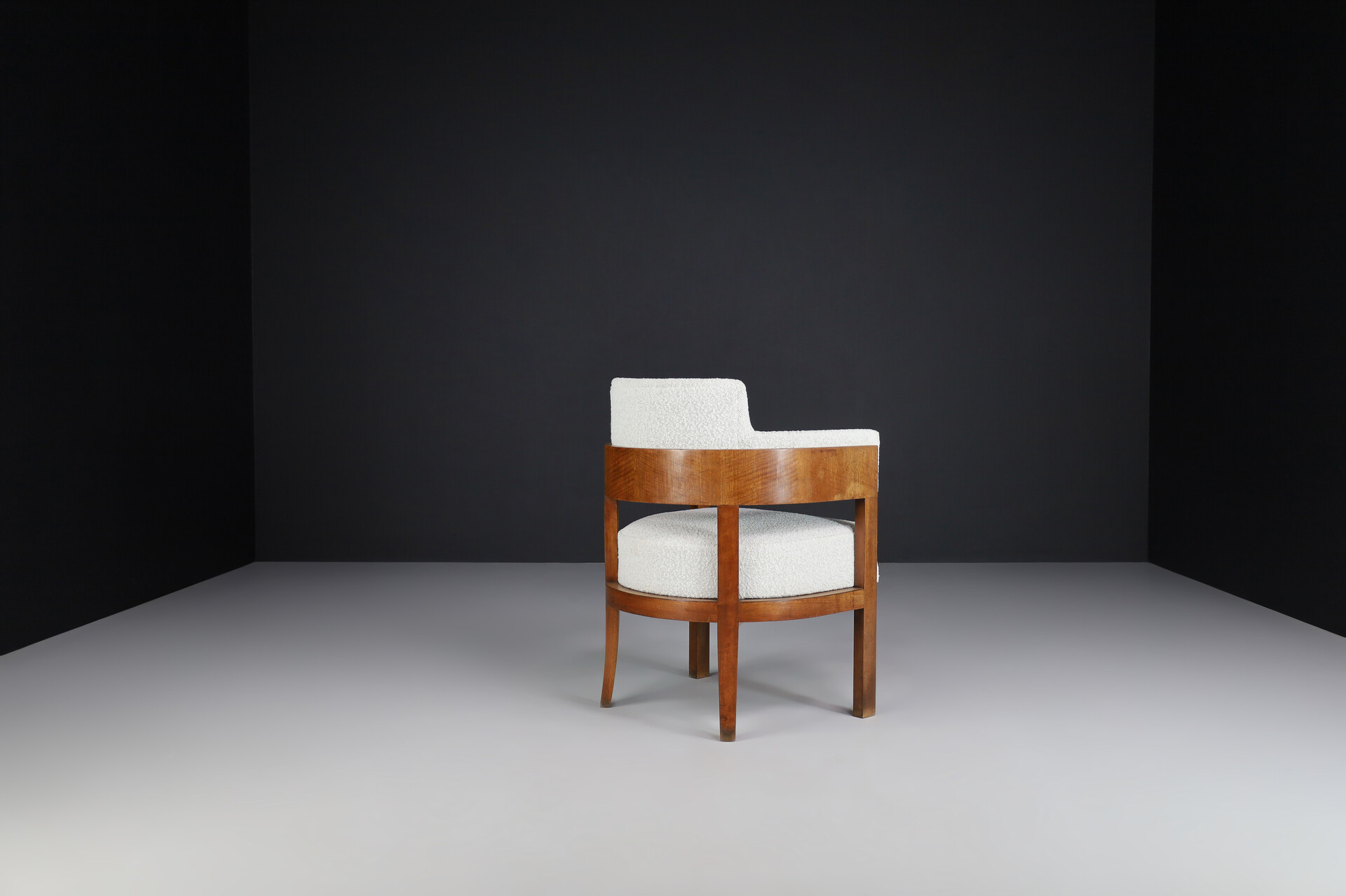 Art Deco Armchair in Bouclé Upholstery, Walnut, Prague, 1930s Mid-20th century