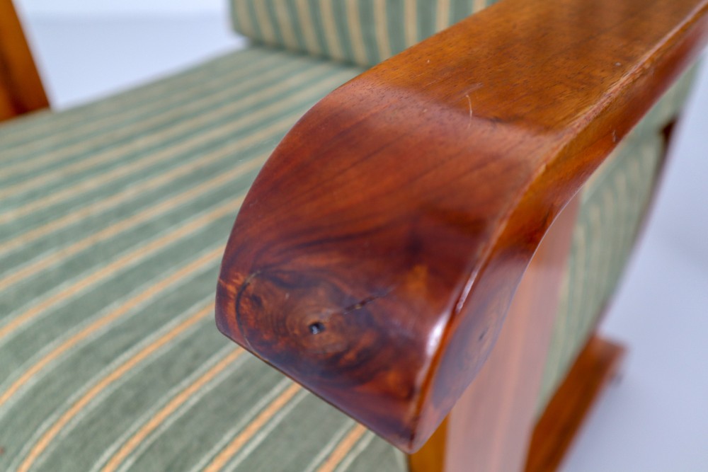 Art Deco Austrian Armchairs from Vienna in Walnut and Olive Green Velvet Blend