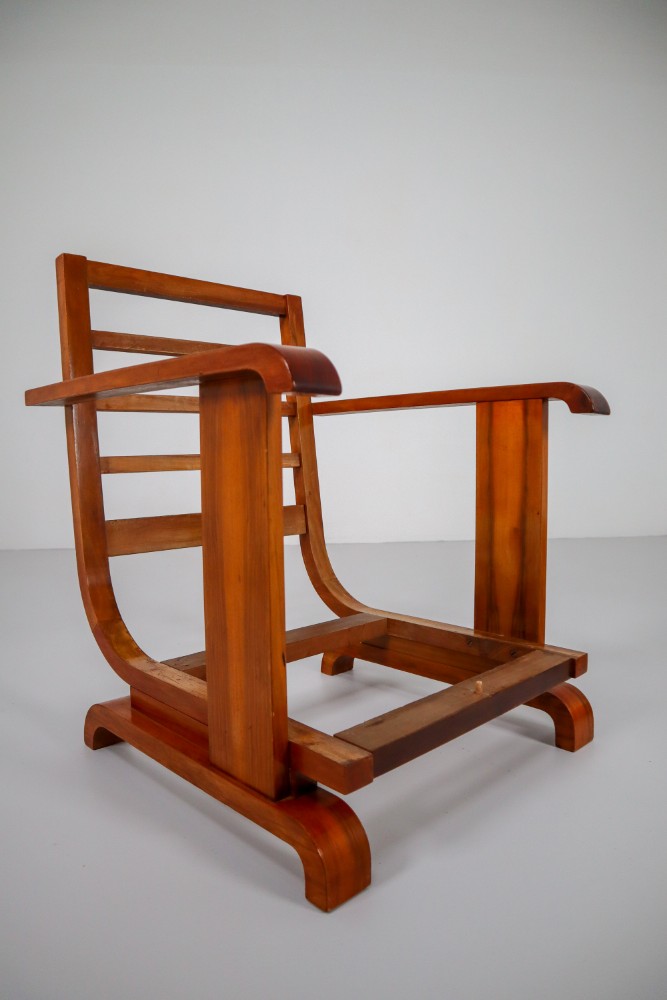 Art Deco Austrian Armchairs from Vienna in Walnut and Olive Green Velvet Blend