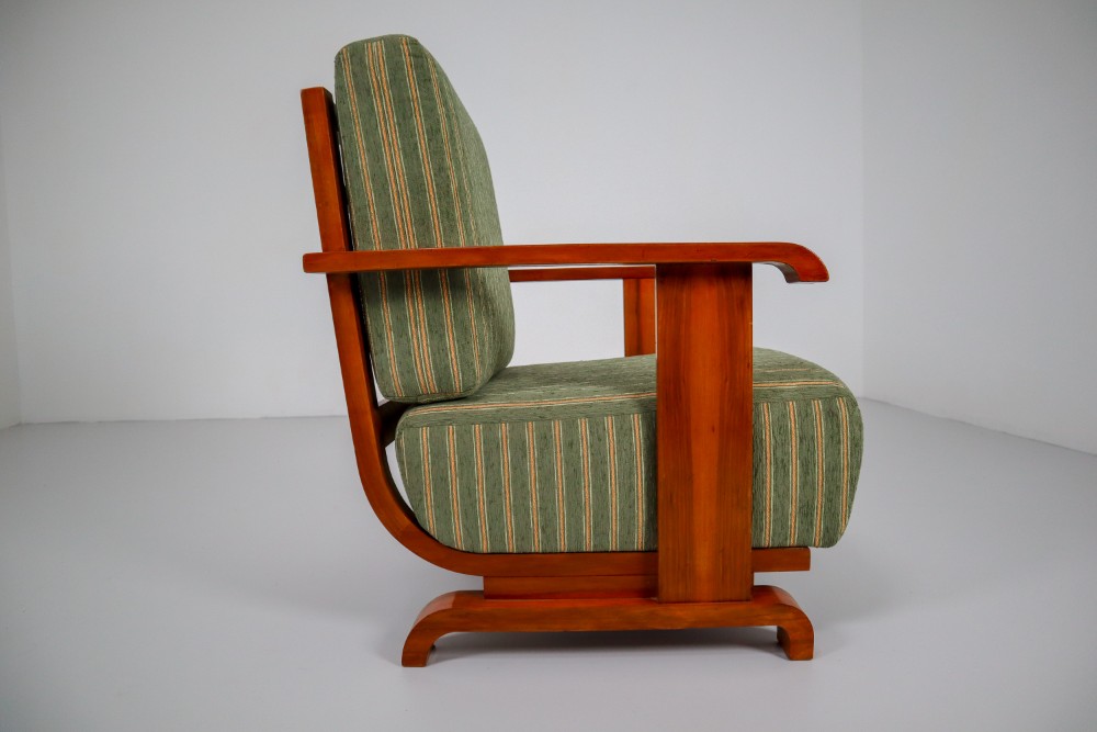 Art Deco Austrian Armchairs from Vienna in Walnut and Olive Green Velvet Blend