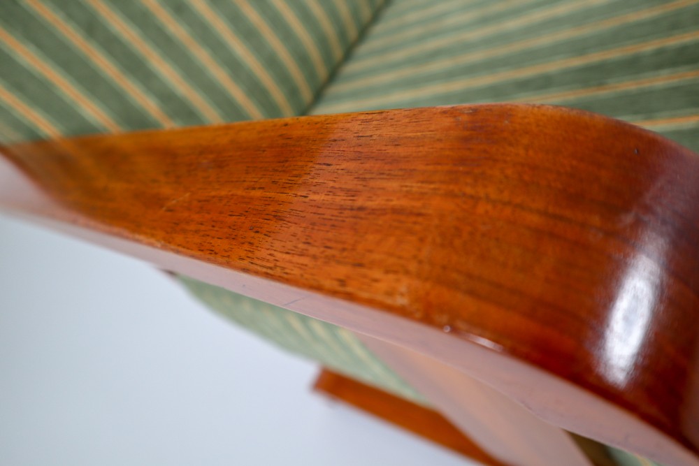 Art Deco Austrian Armchairs from Vienna in Walnut and Olive Green Velvet Blend