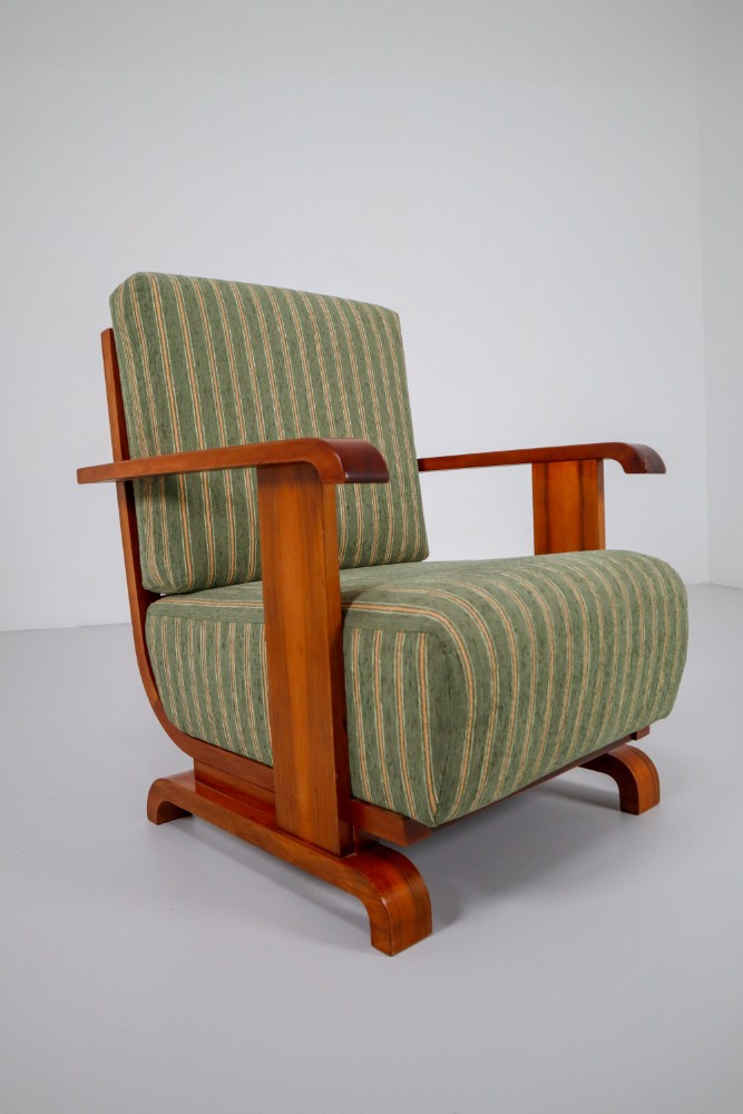 Art Deco Austrian Armchairs from Vienna in Walnut and Olive Green Velvet Blend