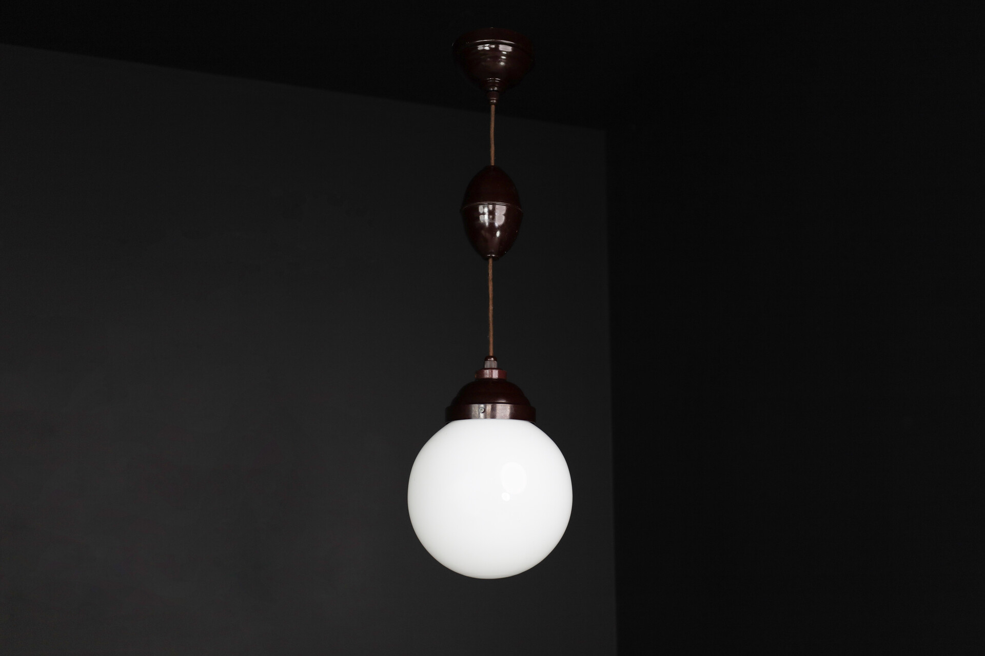 Art Deco Bakelite and opaline glass pendant, France 1920 Early-20th century