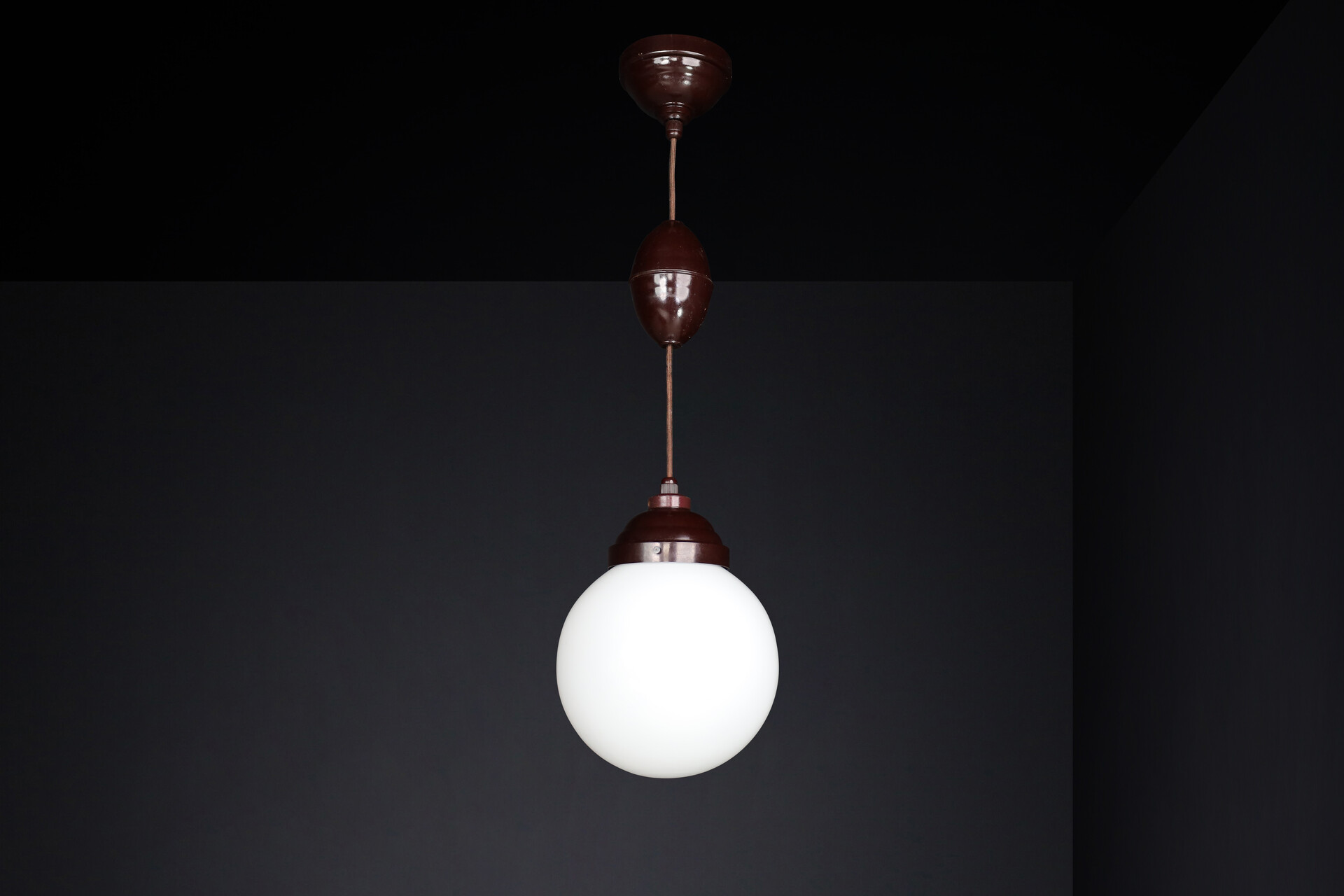 Art Deco Bakelite and opaline glass pendant, France 1920 Early-20th century