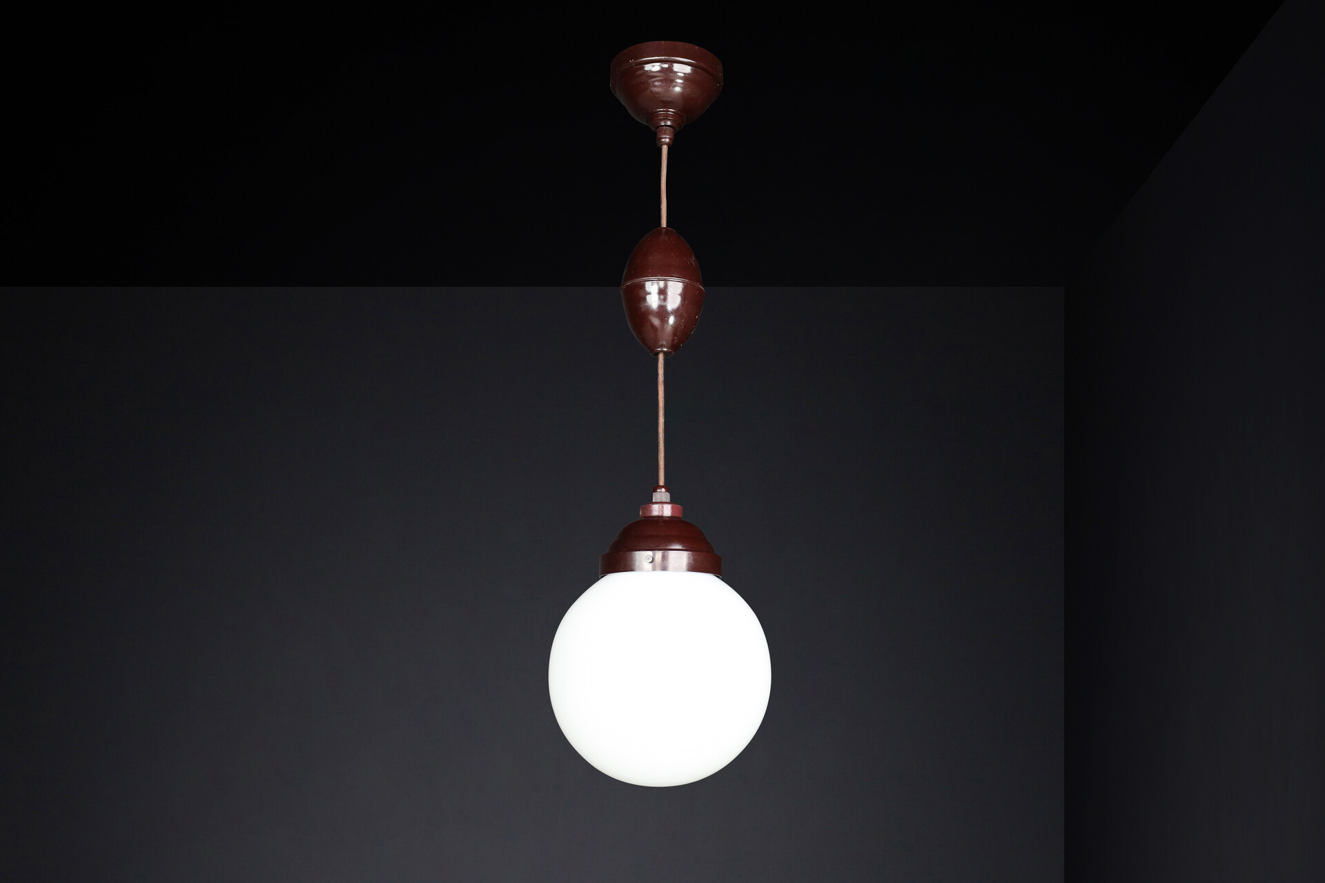 Art Deco Bakelite and opaline glass pendant, France 1920 Early-20th century