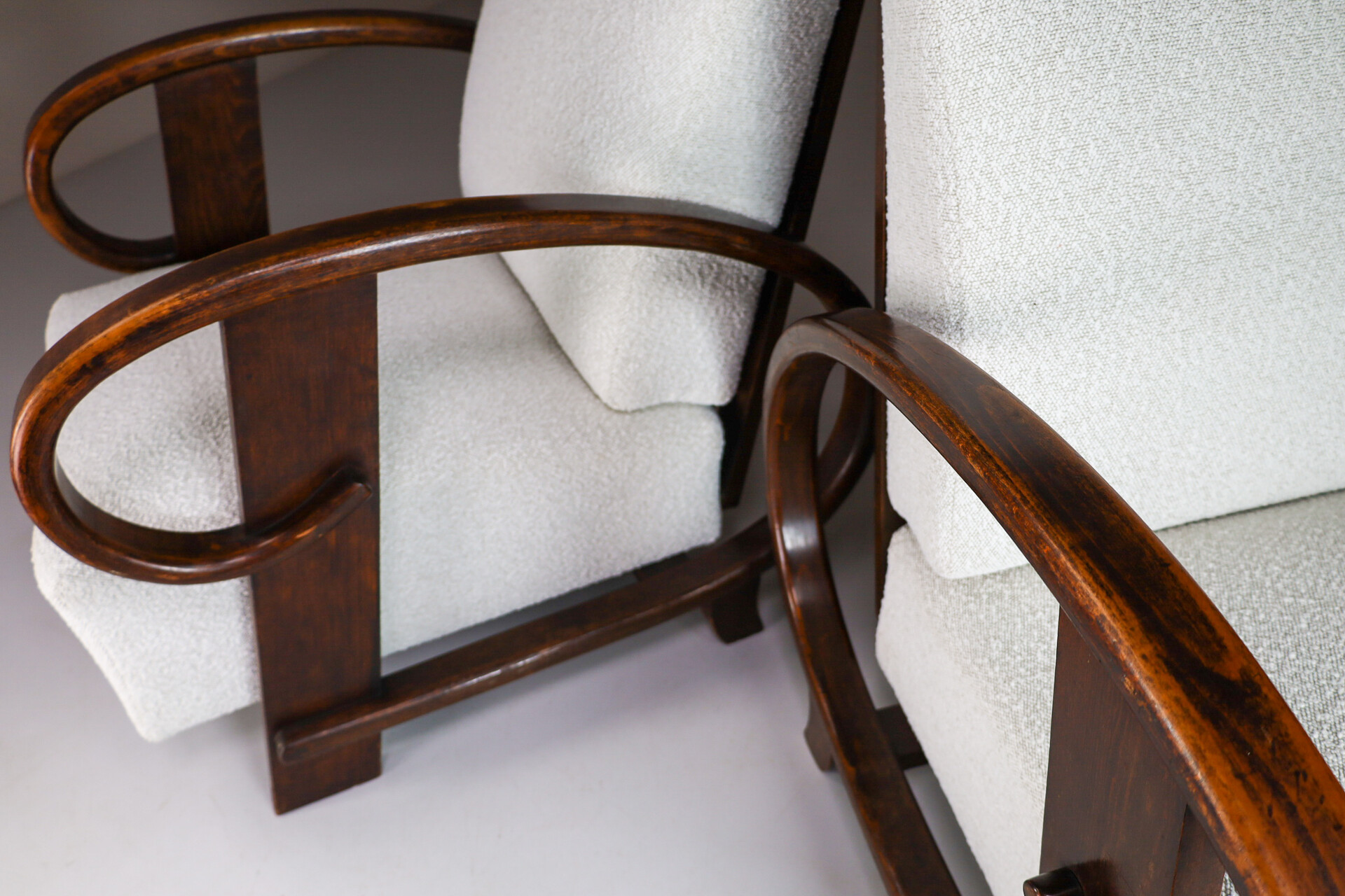 Art-Deco Bentwood Arm Chairs With New Boucle Fabric, Vienna 1920s Early-20th century