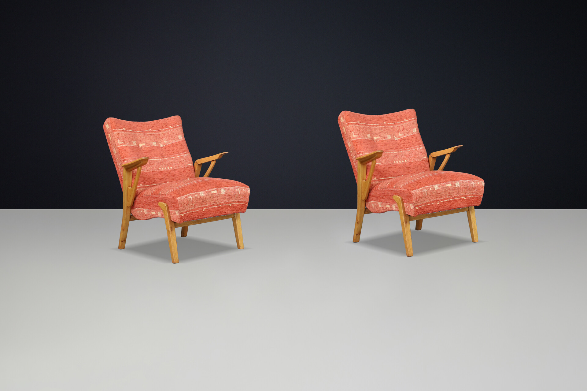 Art deco Blond oak armchairs by Antonin Kybal, Czechoslovakia 1930 Mid-20th century