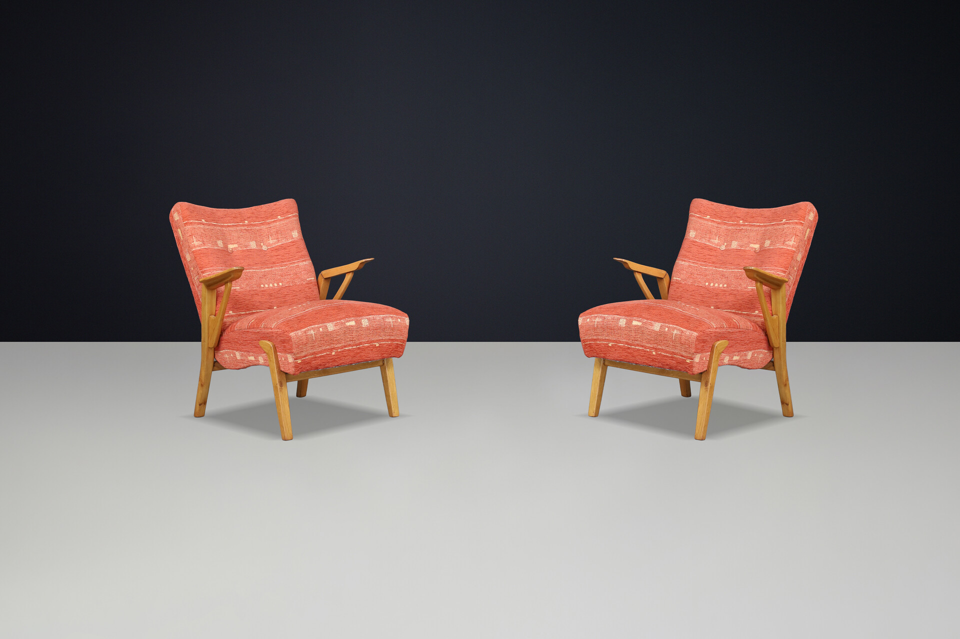 Art deco Blond oak armchairs by Antonin Kybal, Czechoslovakia 1930 Mid-20th century