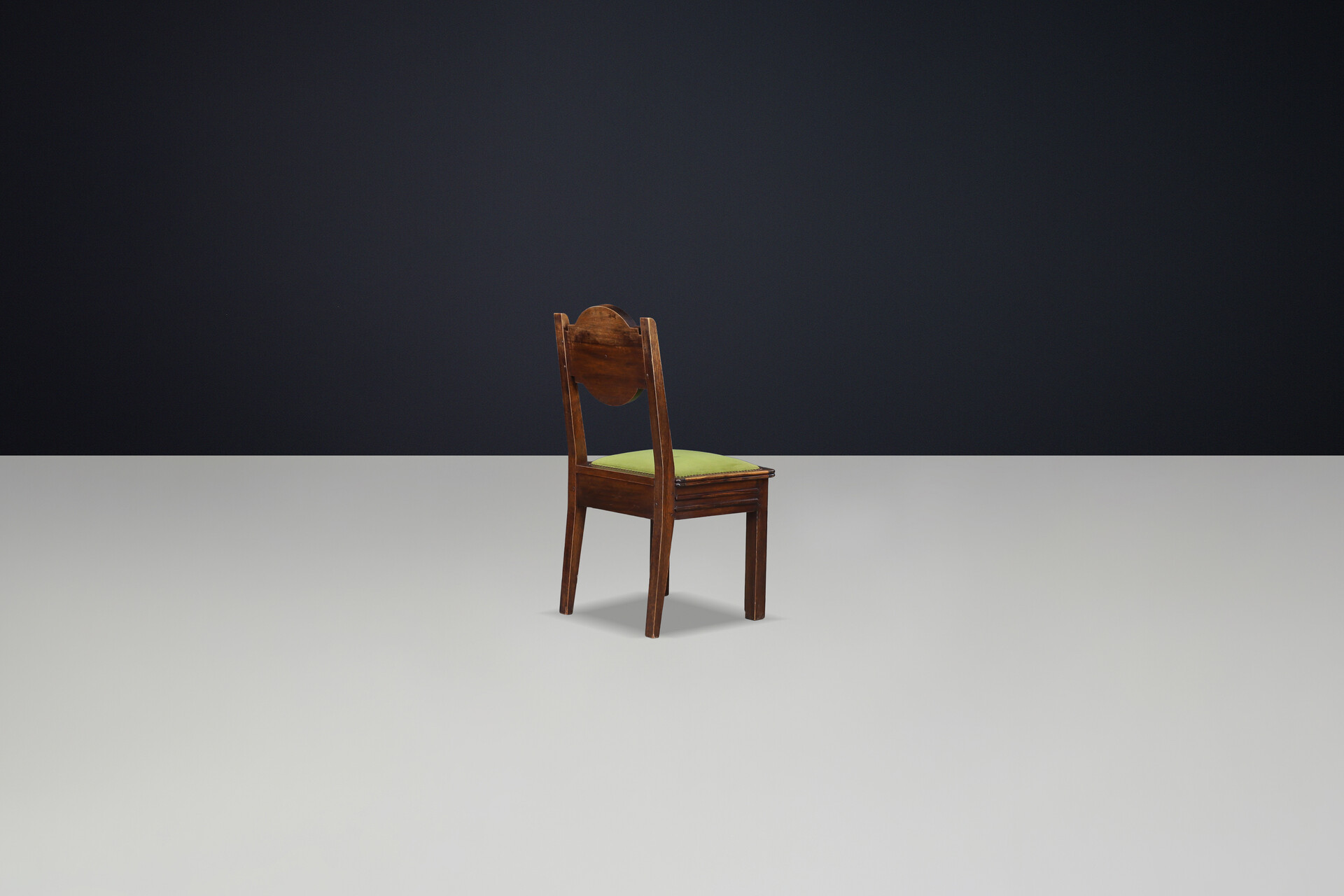 Art-Deco Charles Dudouyt Carved Oak Dining Chairs with Original Velvet, France Early-20th century