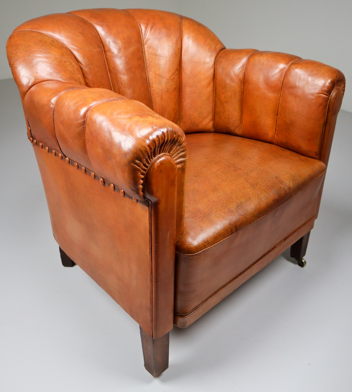 Art-Deco Club Chair in Patinated Cognac Leather, Praque 1930s Early-20th century