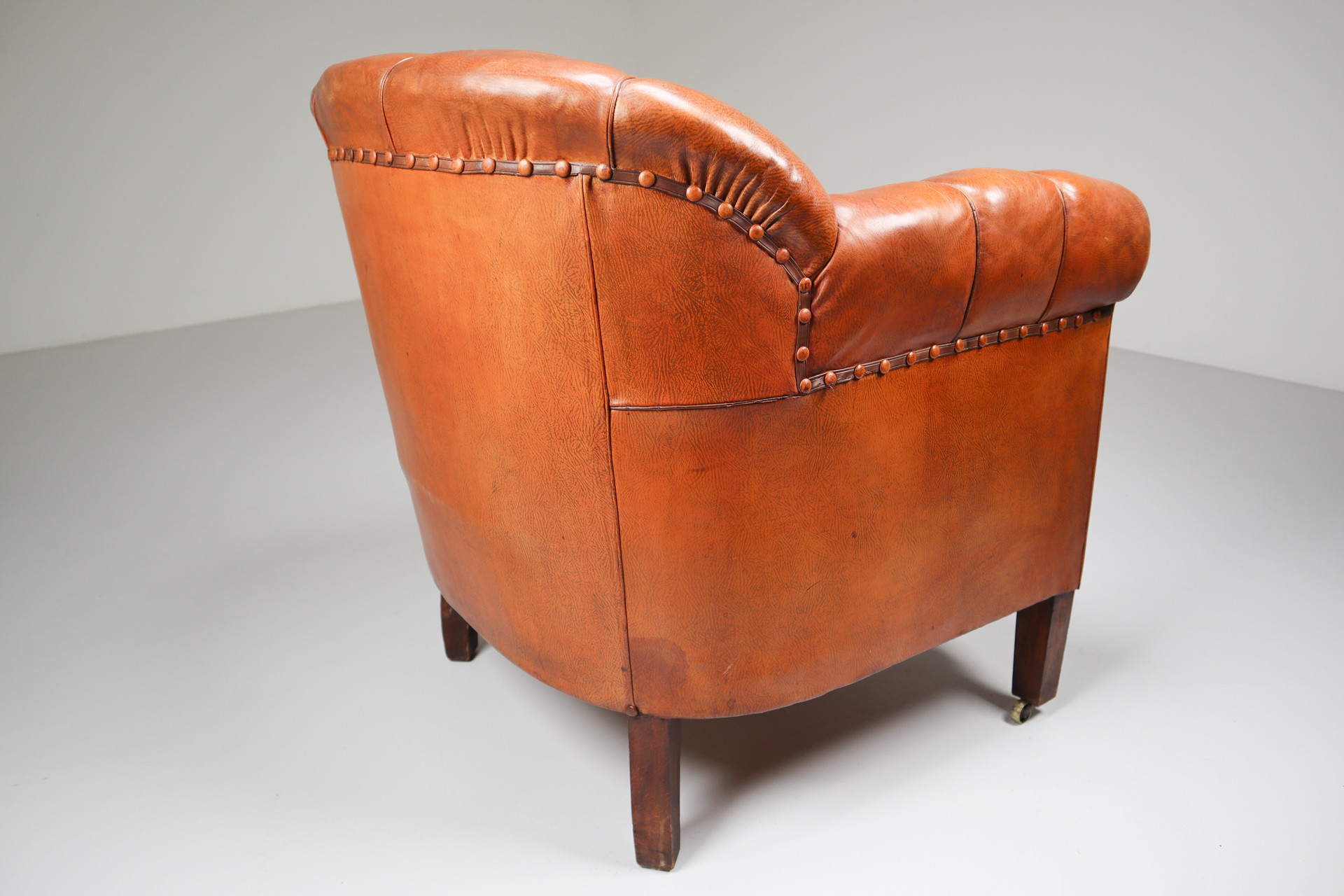 Art-Deco Club Chair in Patinated Cognac Leather, Praque 1930s Early-20th century