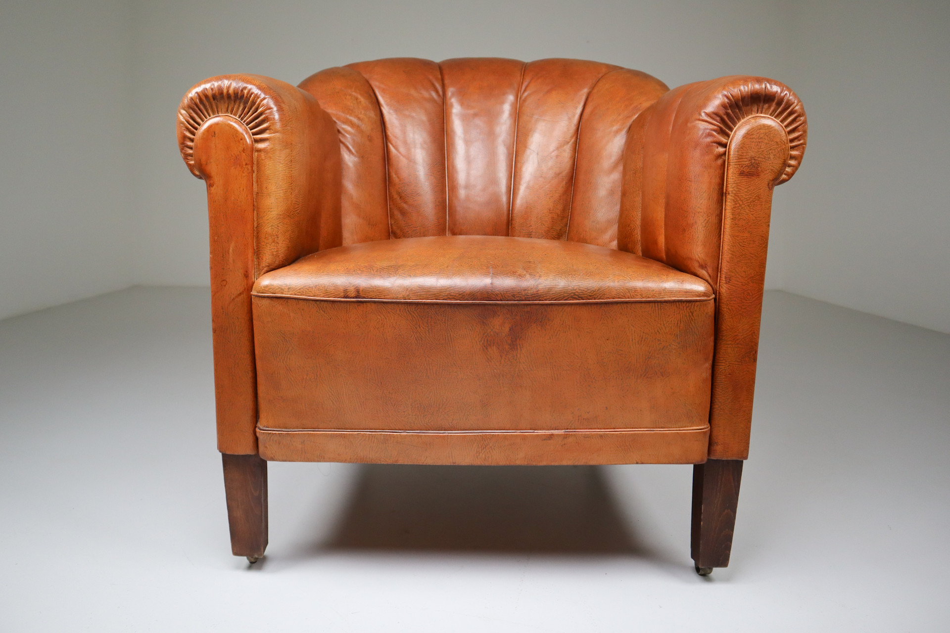 Art-Deco Club Chair in Patinated Cognac Leather, Praque 1930s Early-20th century