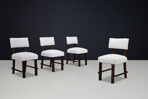 Art Deco Dining chairs in Oak and new Bouclé fabric , Praque 1930s Early-20th century