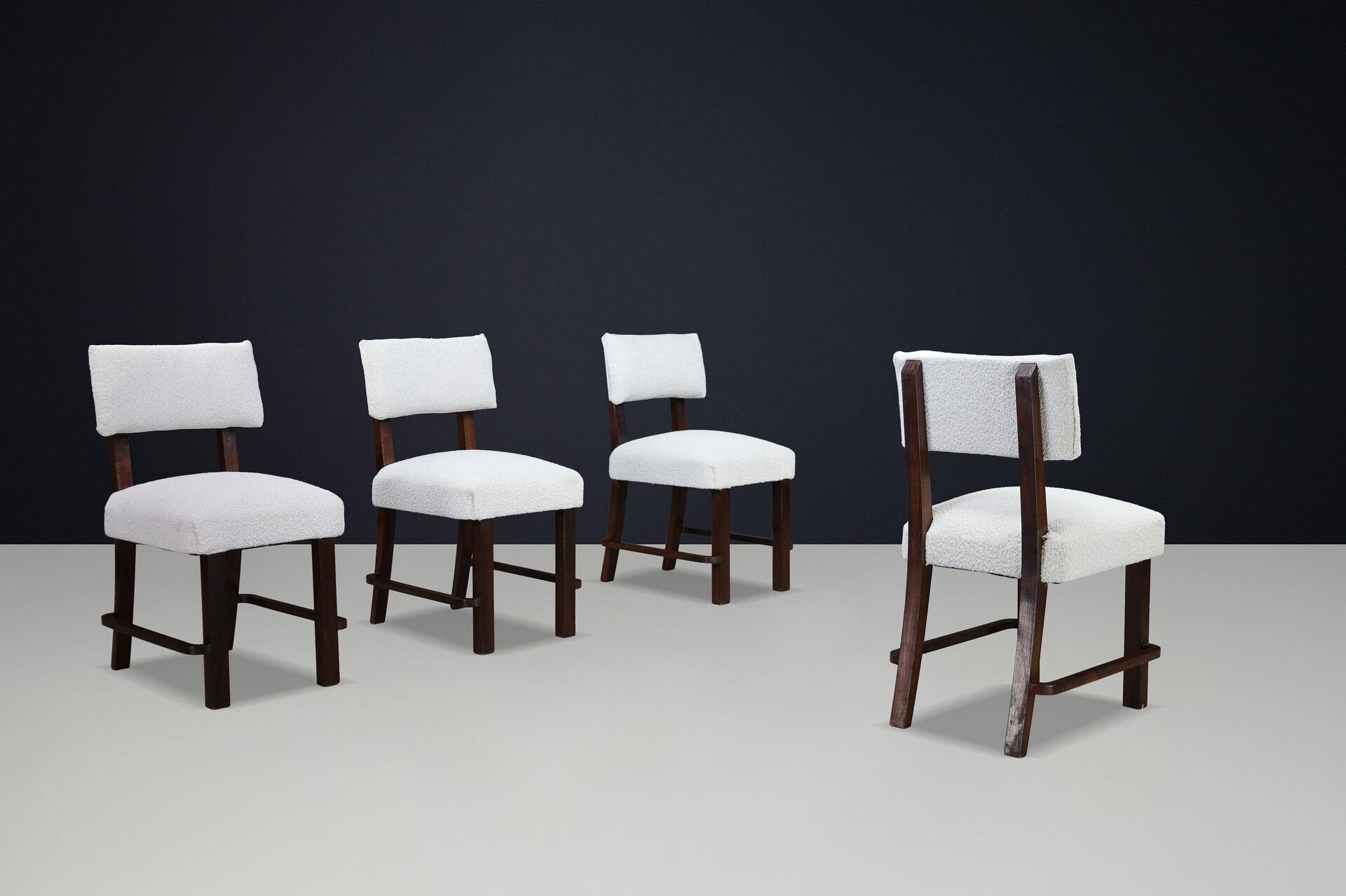 Art Deco Dining chairs in Oak and new Bouclé fabric , Praque 1930s Early-20th century