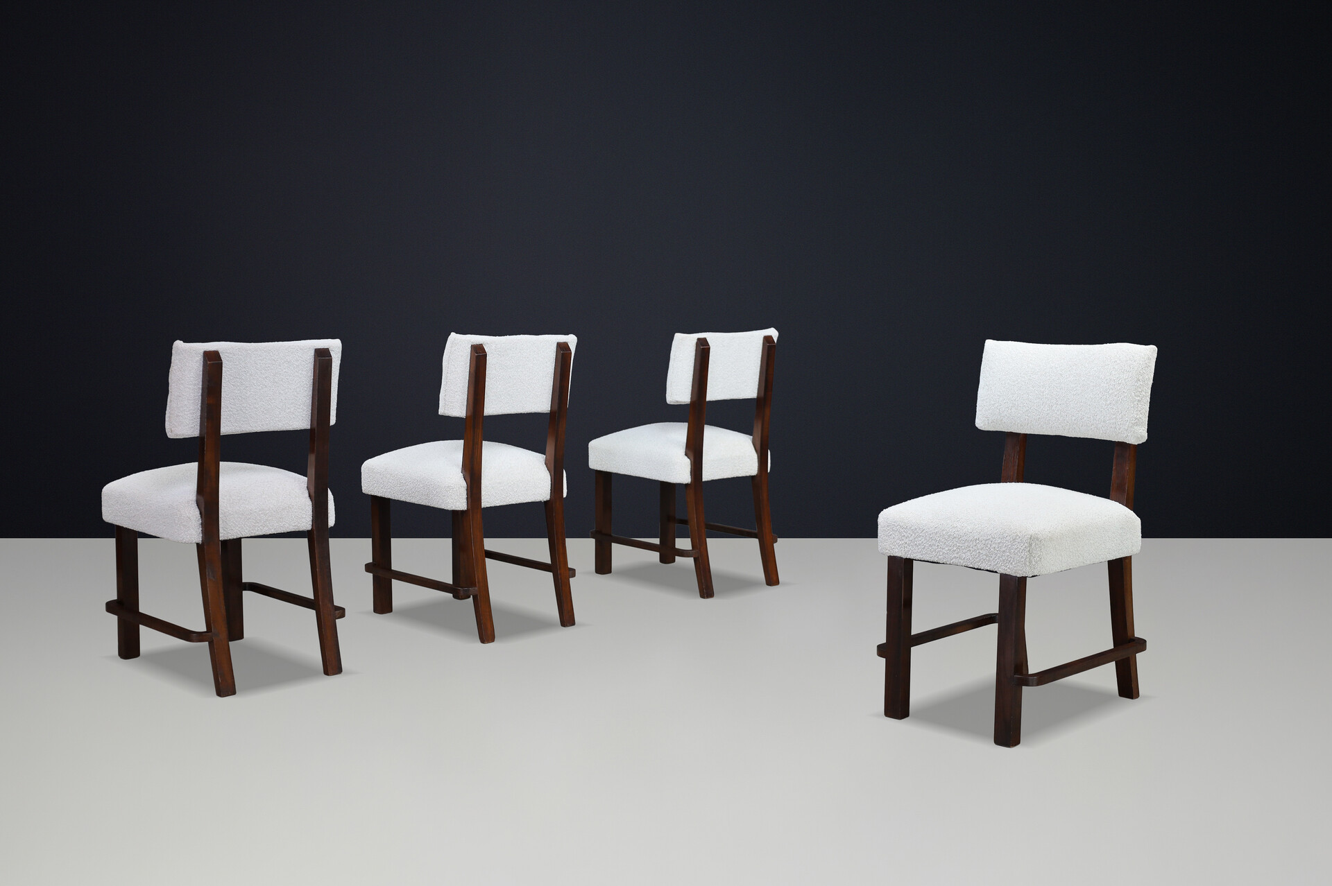 Art Deco Dining chairs in Oak and new Bouclé fabric , Praque 1930s Early-20th century