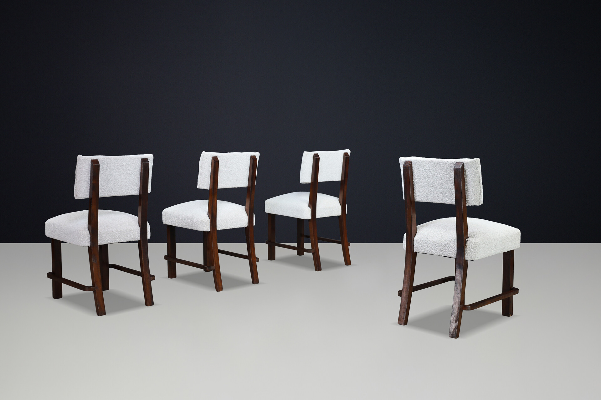 Art Deco Dining chairs in Oak and new Bouclé fabric , Praque 1930s Early-20th century