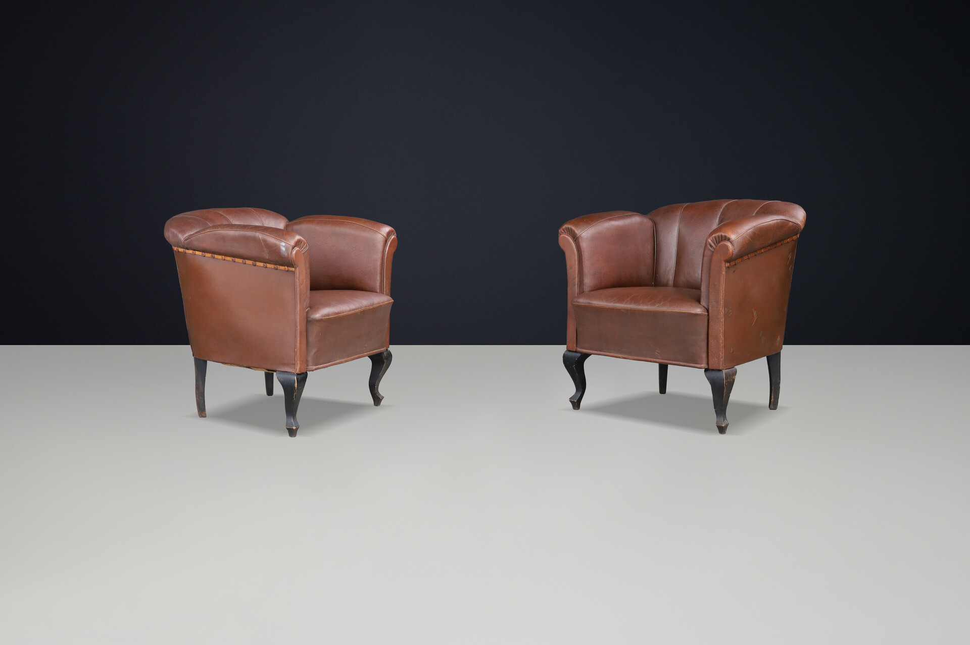 Art-deco leather Club chairs Praque 1930s Early-20th century