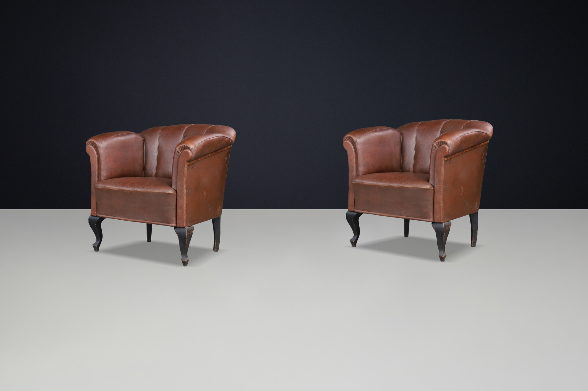 Art-deco leather Club chairs Praque 1930s Early-20th century