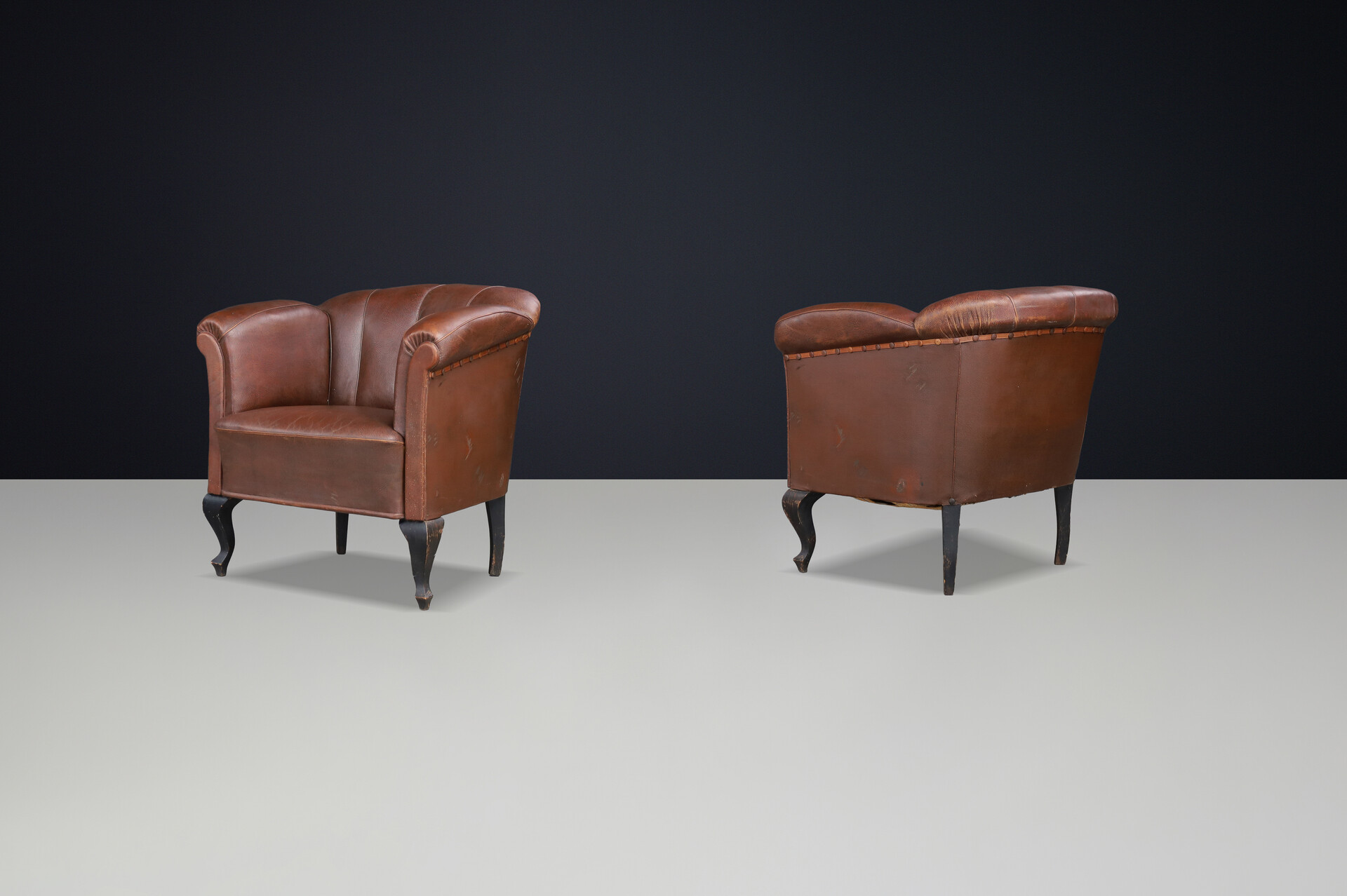 Art-deco leather Club chairs Praque 1930s Early-20th century