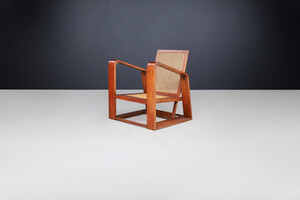 Art deco Lounge chair in hardwood and webbing, Italy 1920s 20th century