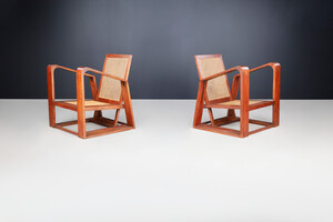 Art deco Lounge chair in hardwood and webbing, Italy 1920s 20th century