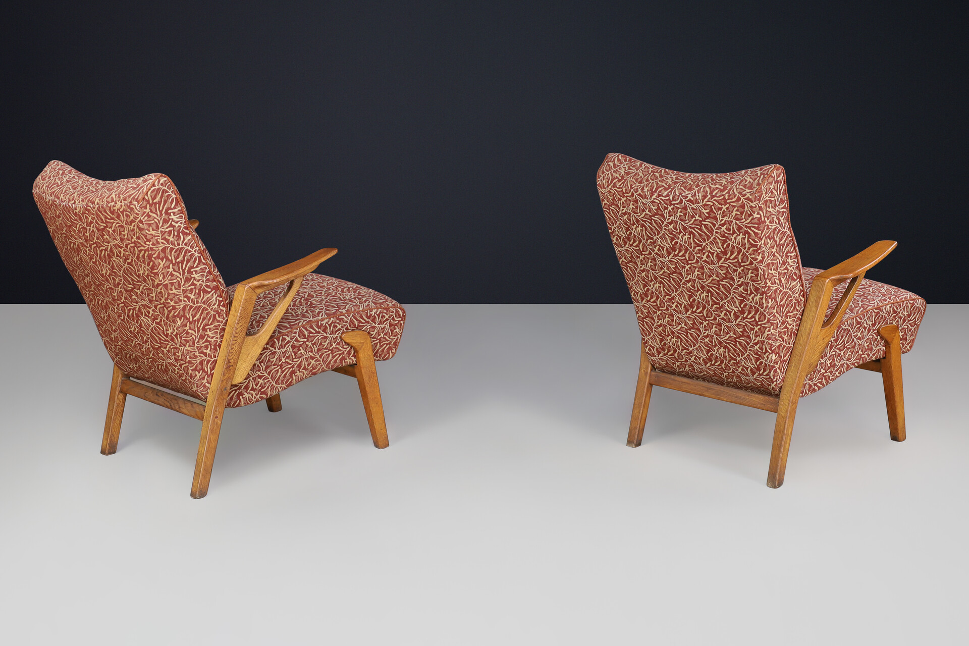 Art Deco lounge chairs in Oak and Original Upholstery By Antonin Kybal, CZ 1930s Mid-20th century