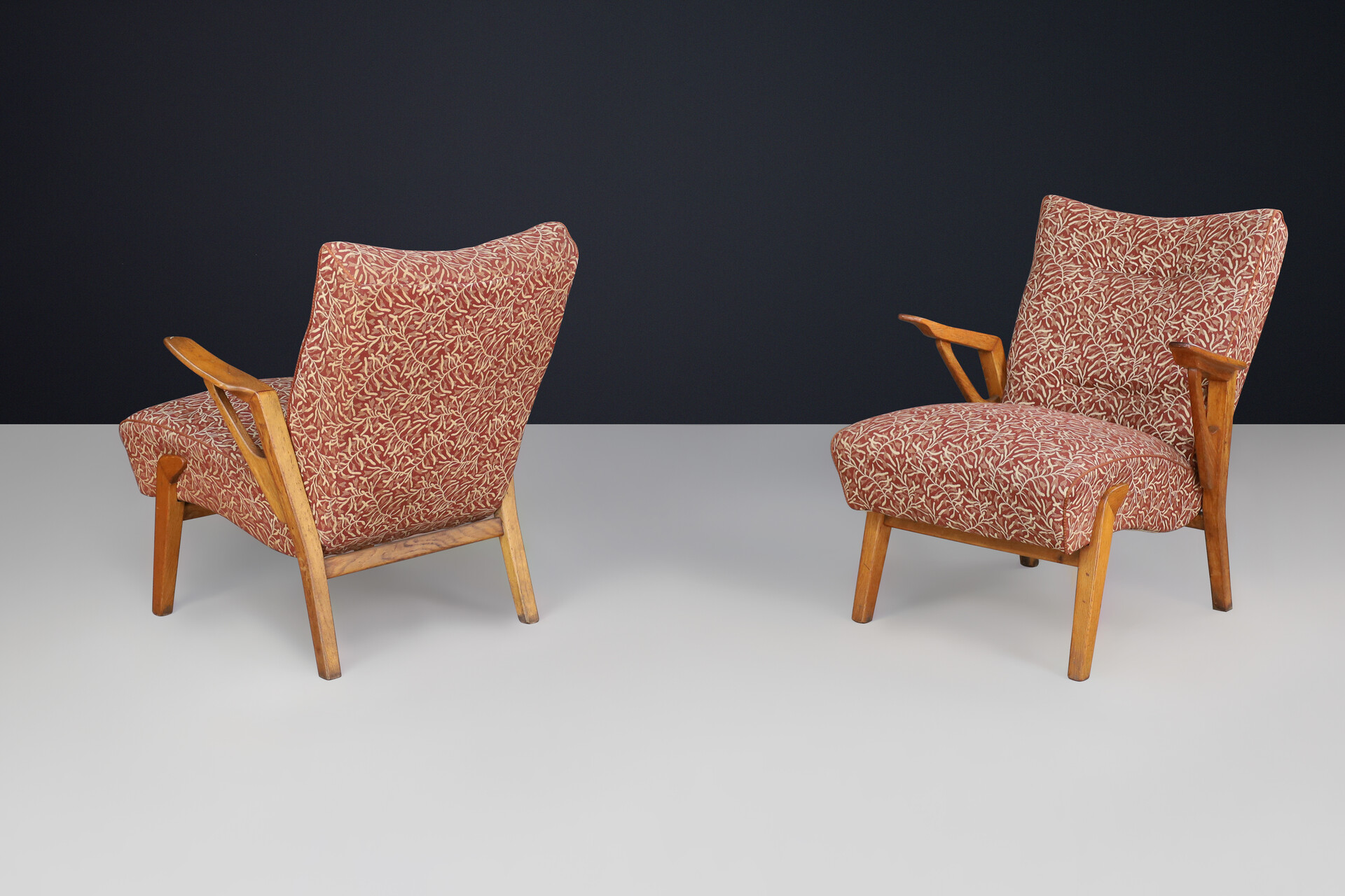 Art Deco lounge chairs in Oak and Original Upholstery By Antonin Kybal, CZ 1930s Mid-20th century
