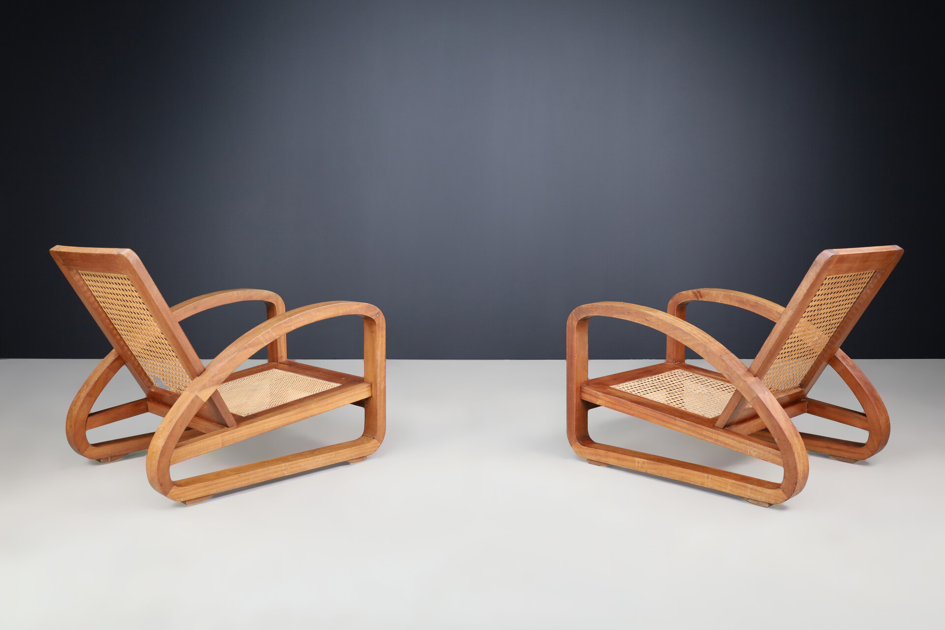 Art Deco Lounge Chairs in Teak and webbing, France 1930s Early-20th century