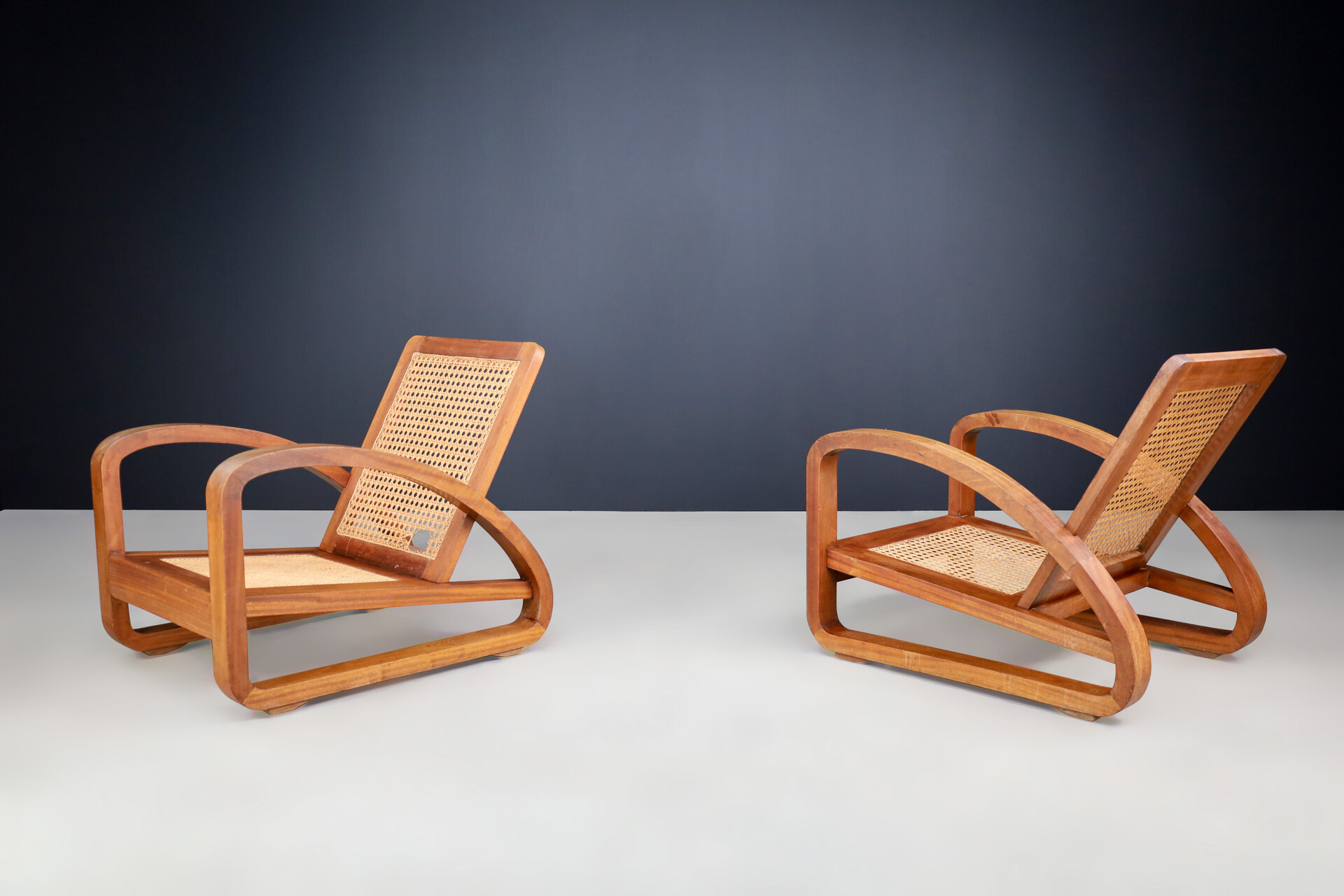 Art Deco Lounge Chairs in Teak and webbing, France 1930s Early-20th century