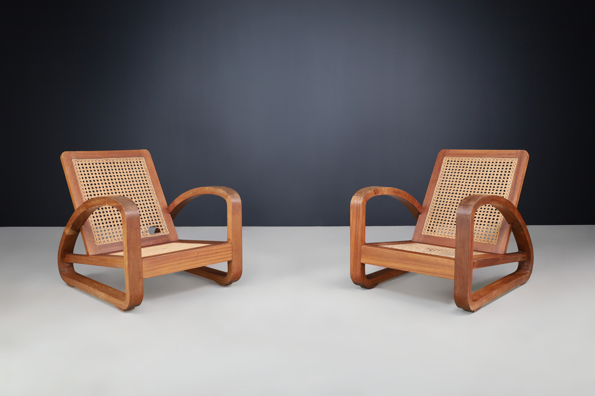 Art Deco Lounge Chairs in Teak and webbing, France 1930s Early-20th century