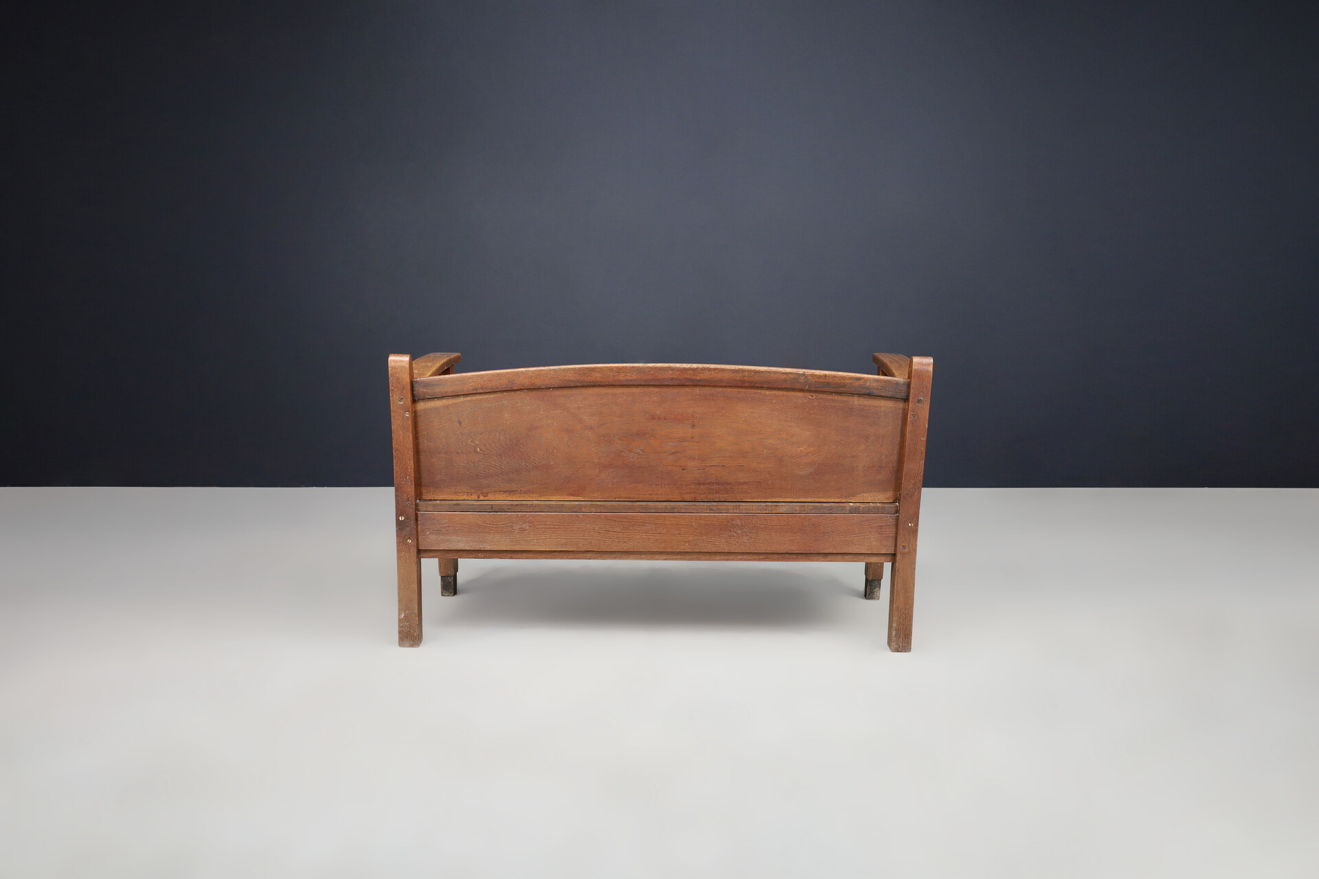 Art Deco Oak and Rush Bench, The Netherlands 1930s Early-20th century