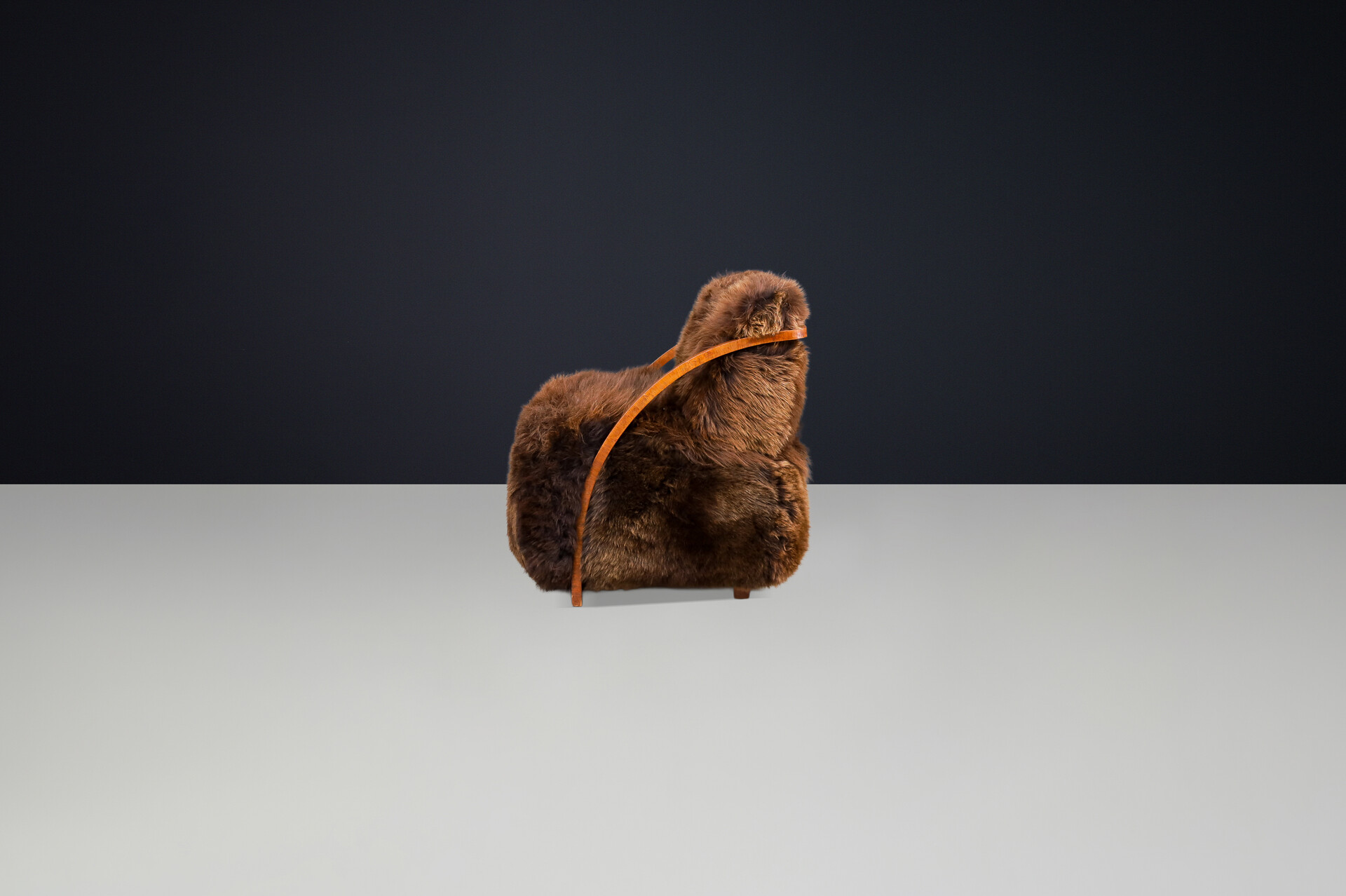 Art Deco Patinated Walnut Lounge Chair, 1920s with 100% Natural Sheepskin Early-20th century