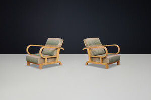 Art Deco reclining lounge chairs in Birch wood and original upholstery, CZ 1930s Mid-20th century