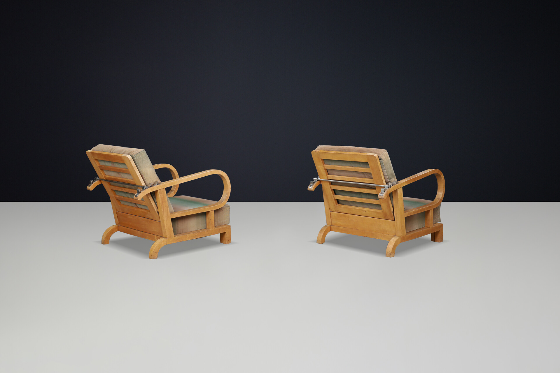 Art Deco reclining lounge chairs in Birch wood and original upholstery, CZ 1930s Mid-20th century