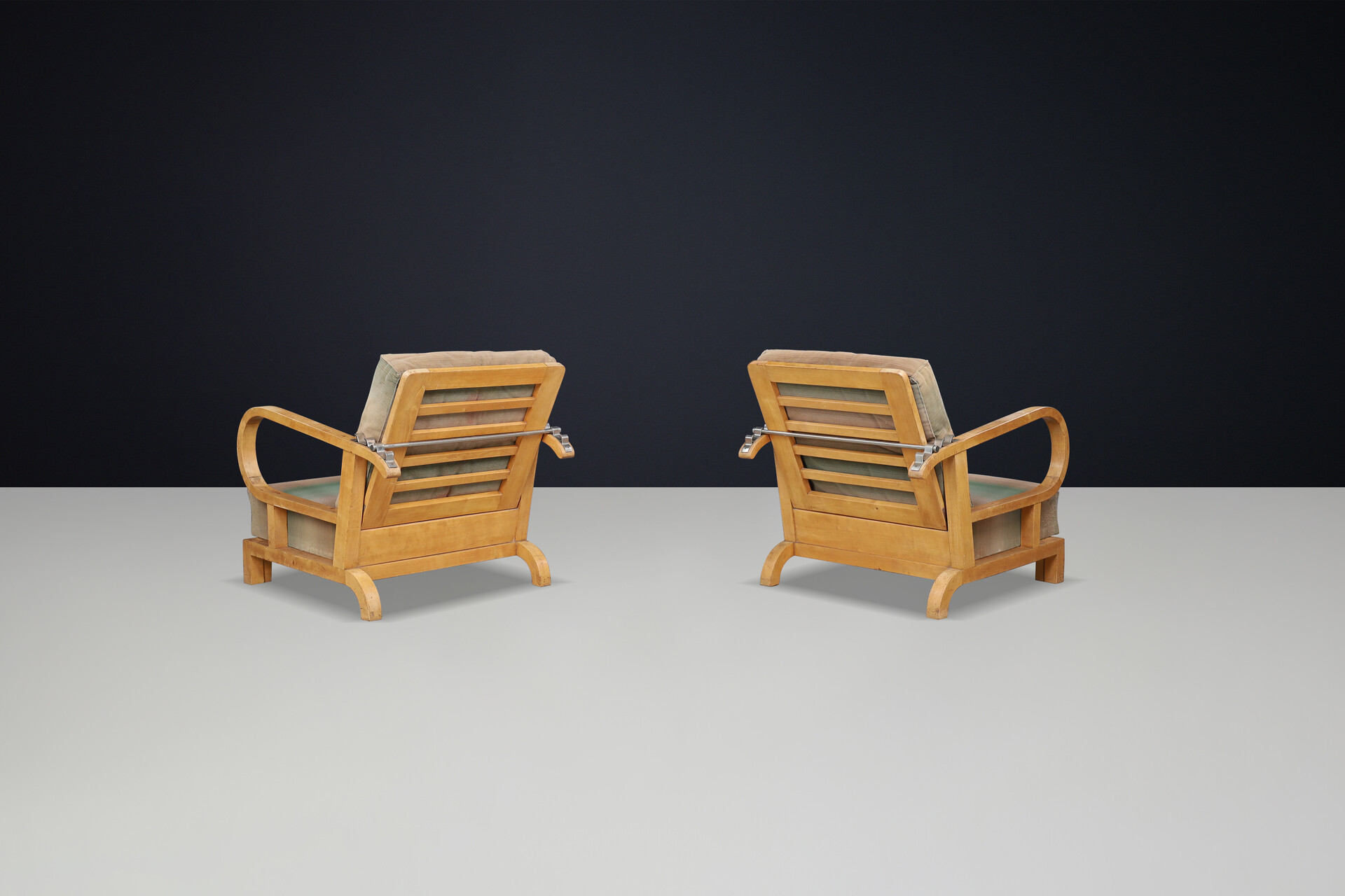 Art Deco reclining lounge chairs in Birch wood and original upholstery, CZ 1930s Mid-20th century