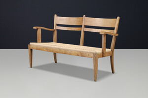 Art Deco Sculptural French Oak Bench with Rope Seat, France, 1930s Early-20th century