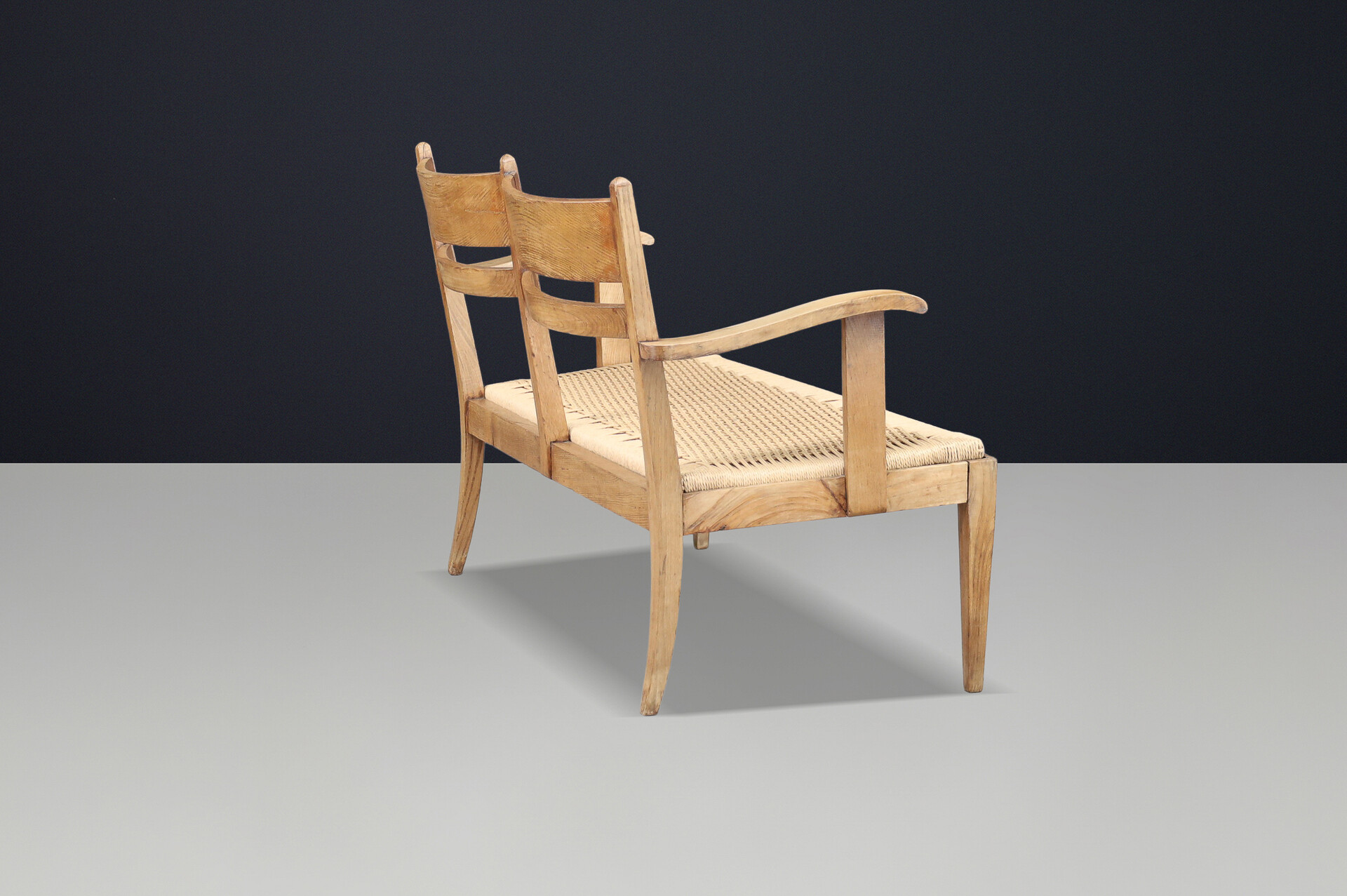 Art Deco Sculptural French Oak Bench with Rope Seat, France, 1930s Early-20th century