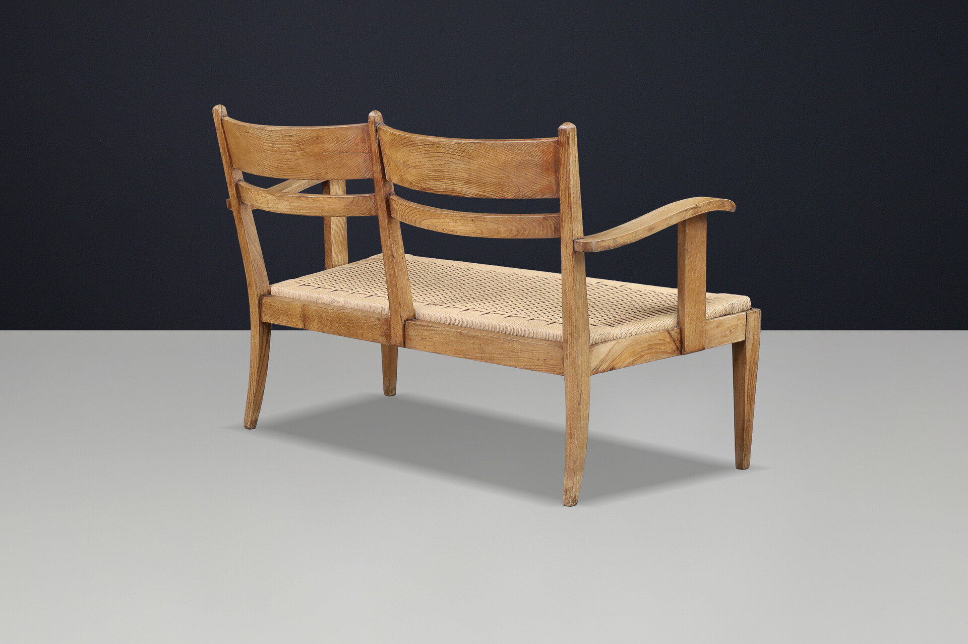 Art Deco Sculptural French Oak Bench with Rope Seat, France, 1930s Early-20th century