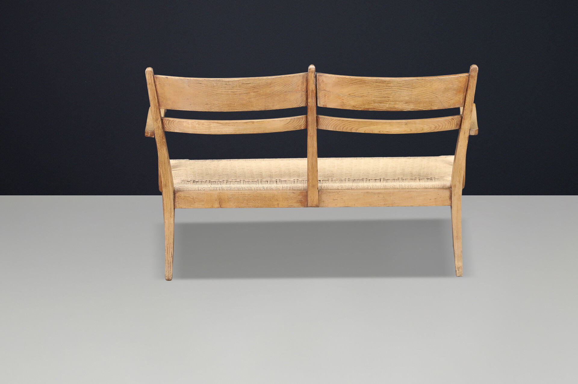 Art Deco Sculptural French Oak Bench with Rope Seat, France, 1930s Early-20th century
