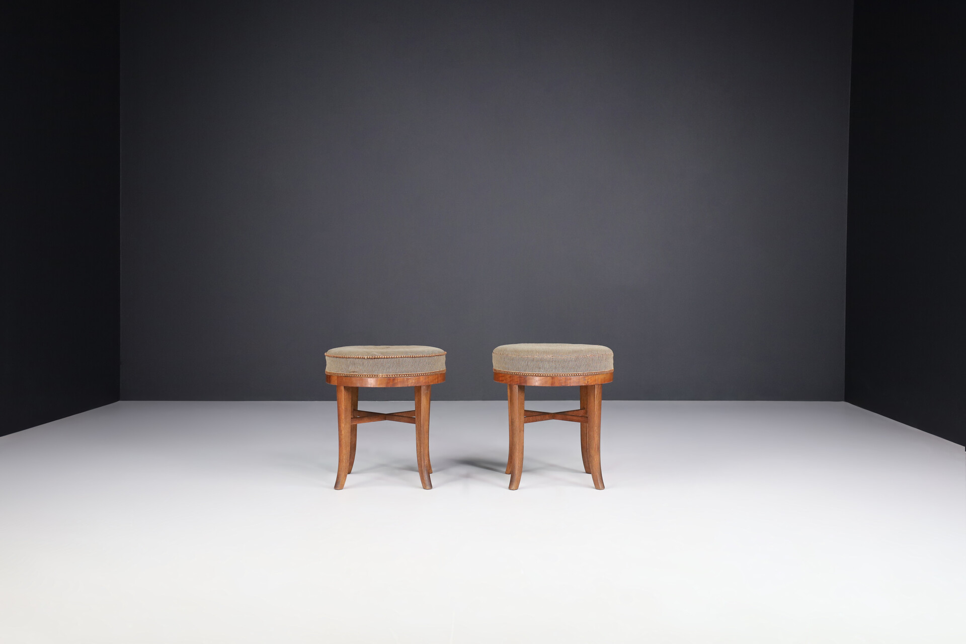 Art Deco stools with original upholstery , Praque 1930s Early-20th century