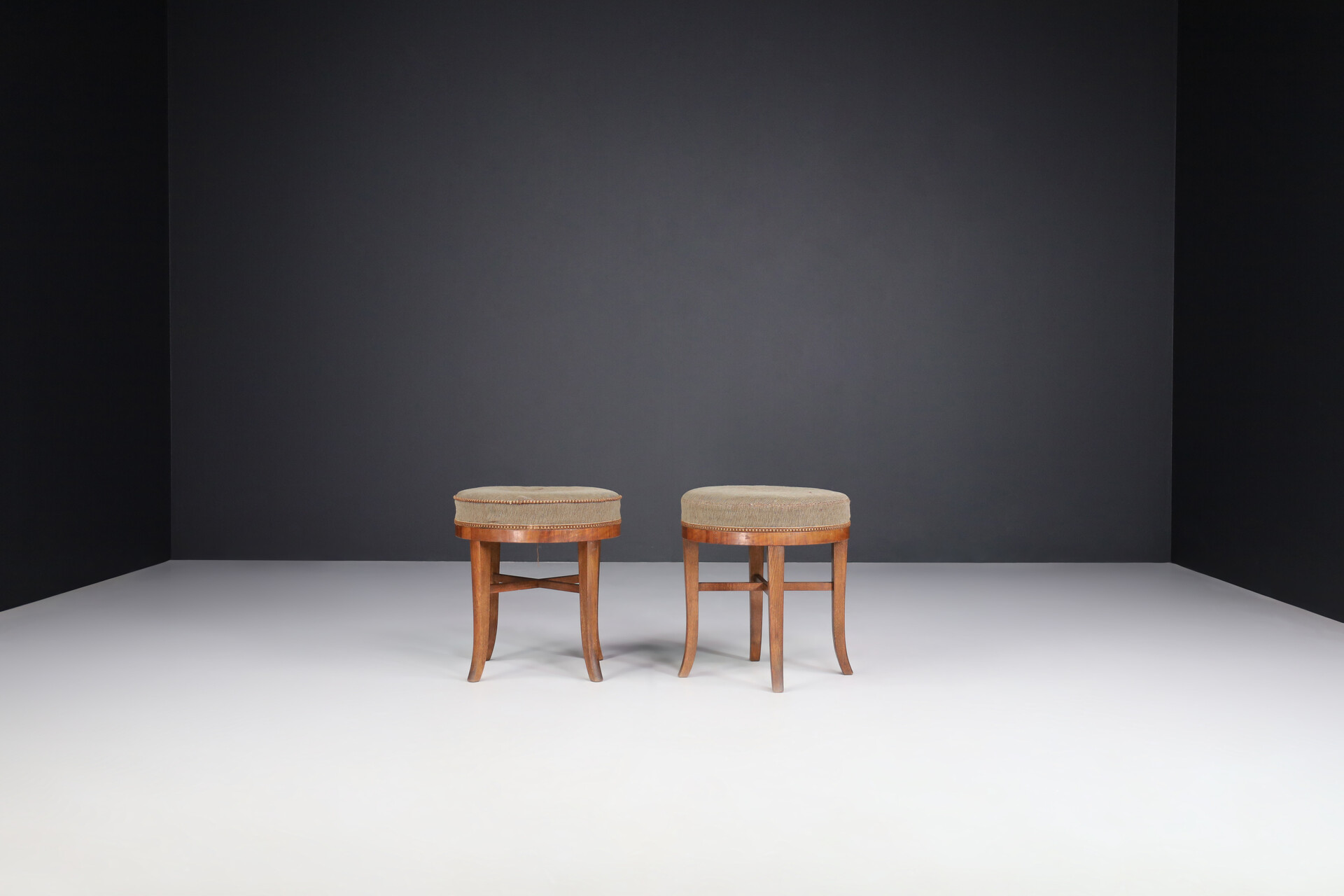 Art Deco stools with original upholstery , Praque 1930s Early-20th century