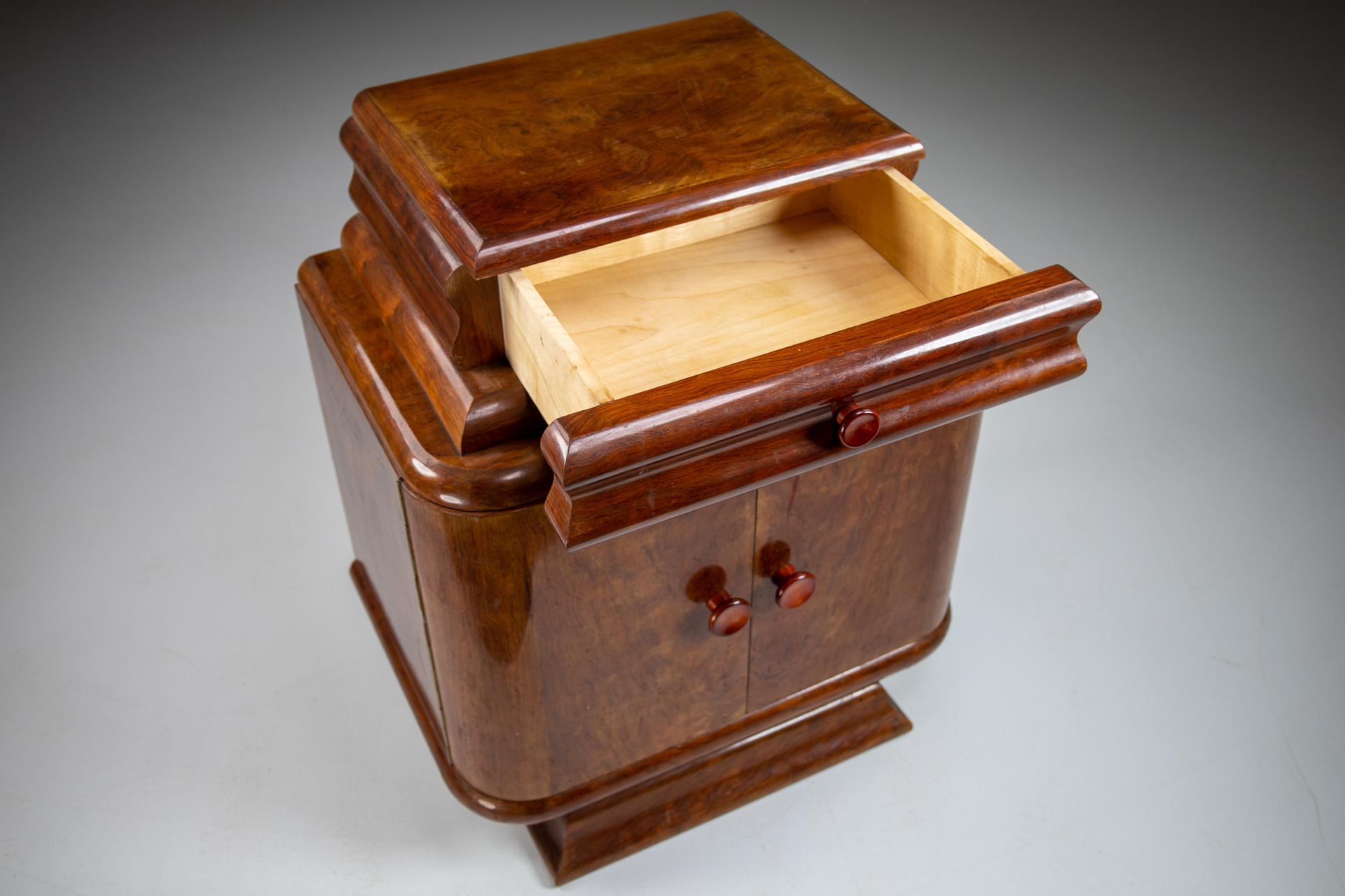 Art-Deco Style Bed-side Cabinets in Walnut Vienna 1950s Mid-20th century
