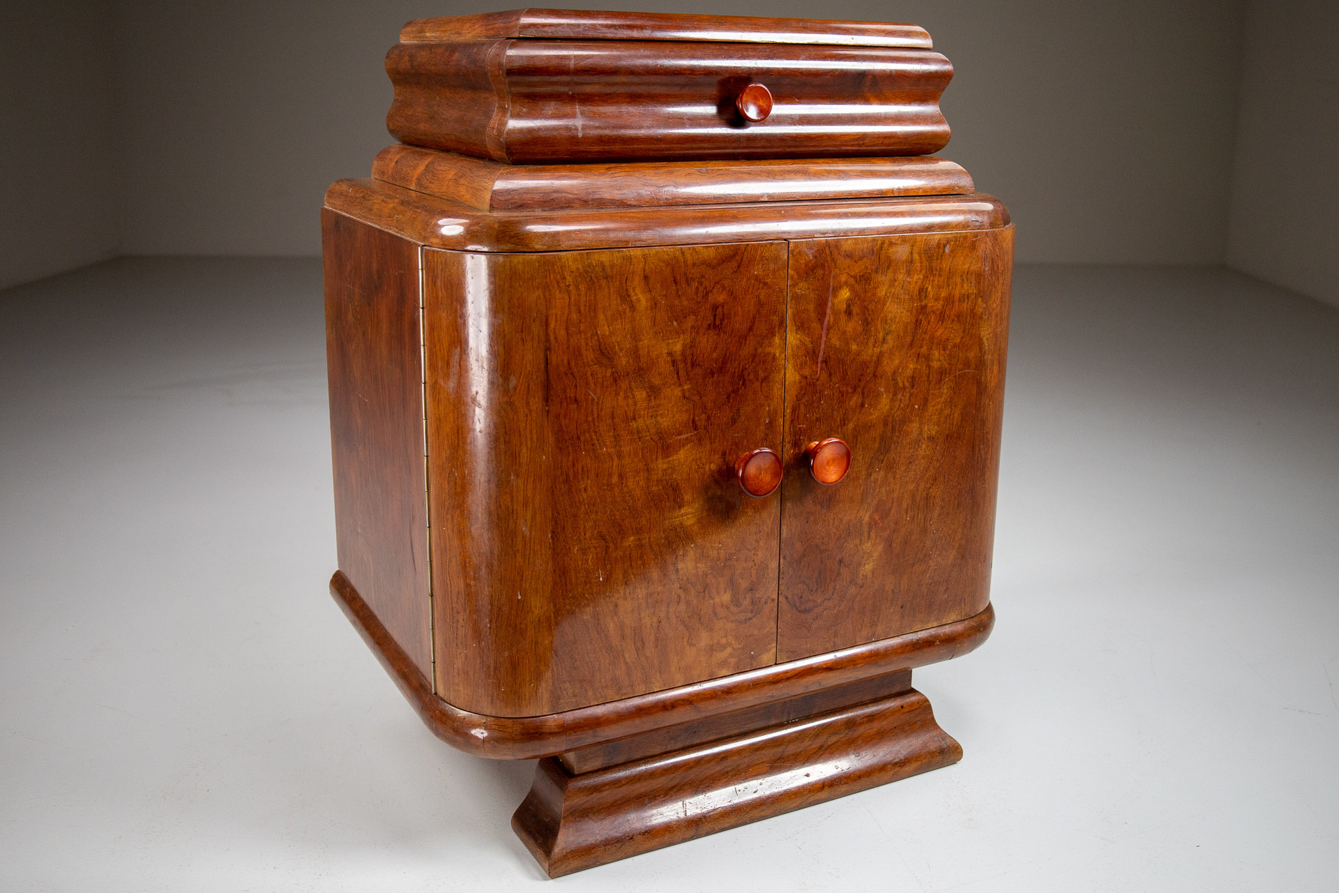 Art-Deco Style Bed-side Cabinets in Walnut Vienna 1950s Mid-20th century