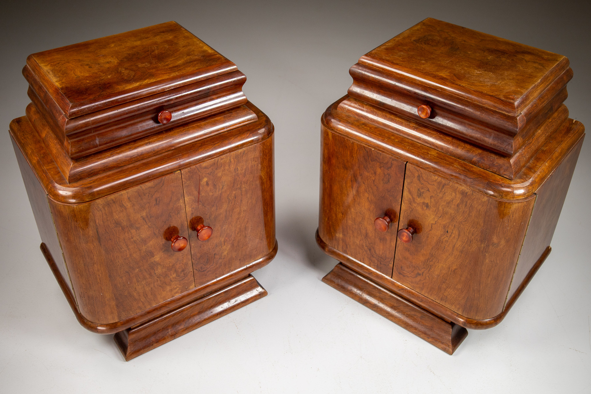 Art-Deco Style Bed-side Cabinets in Walnut Vienna 1950s Mid-20th century