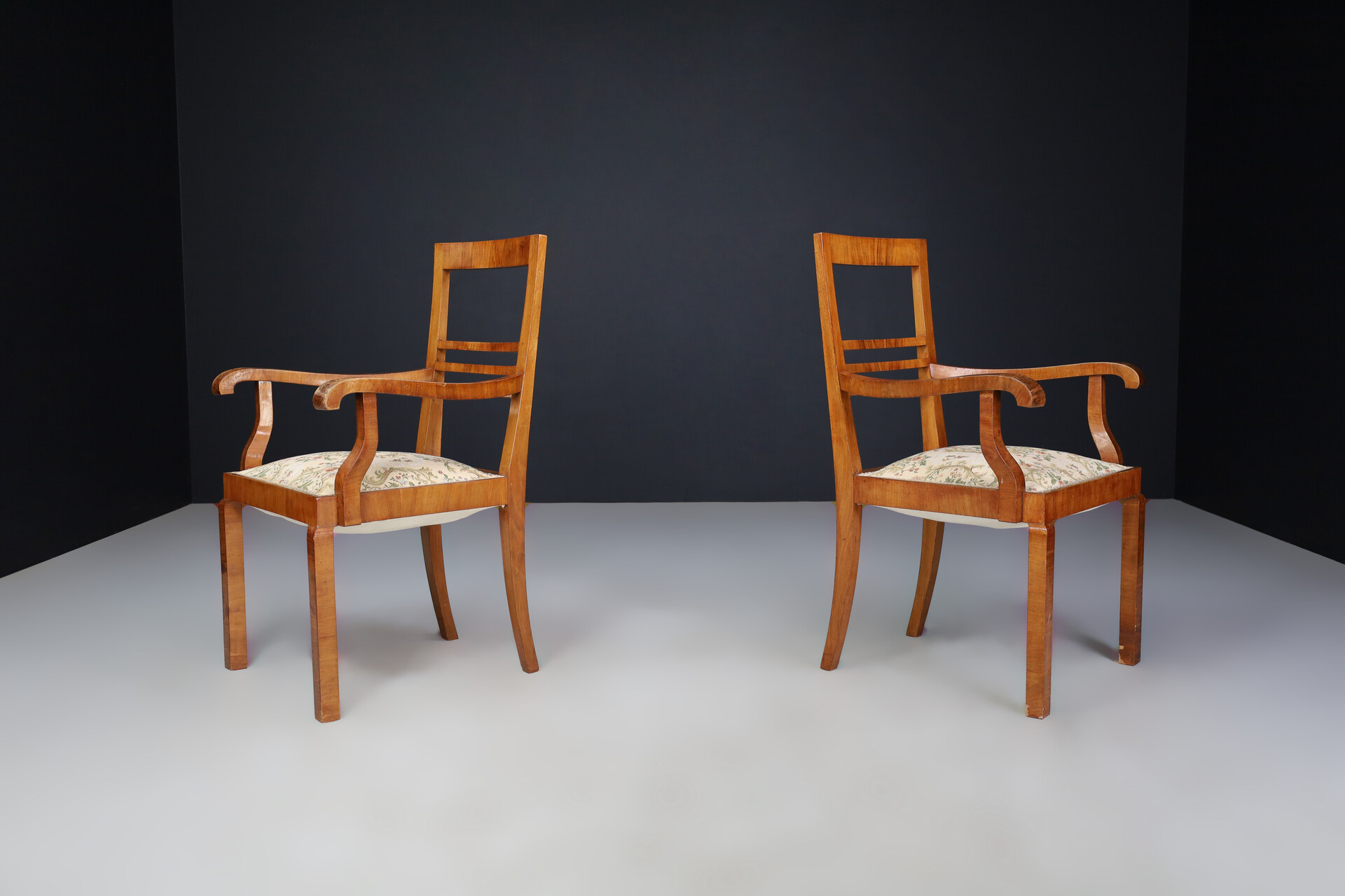 Art Deco Walnut and original upholstery Arm chairs, Praque 1930s Early-20th century