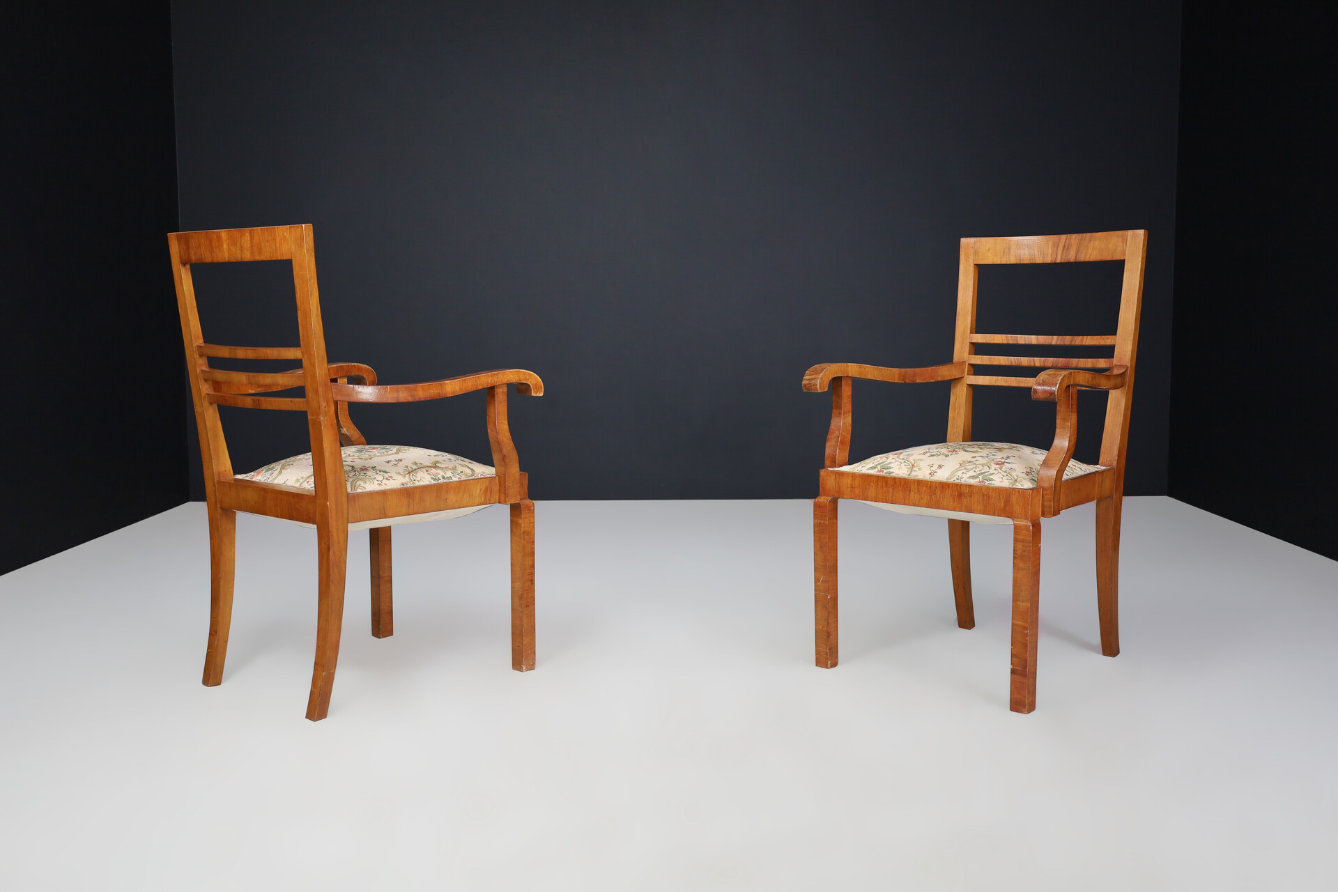 Art Deco Walnut and original upholstery Arm chairs, Praque 1930s Early-20th century